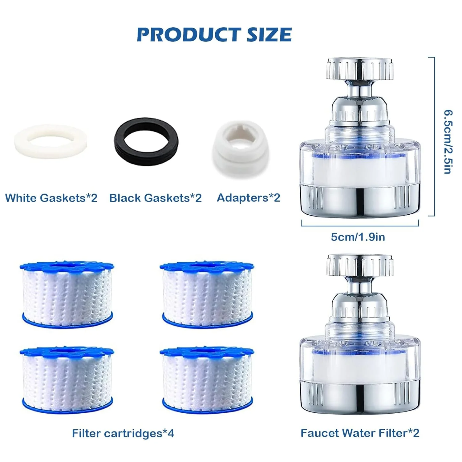 فیلتر آب شیر سینک Azonee، فیلترهای شیر آب چرخشی 360 درجه تصفیه کننده آب آشپزخانه حذف کننده کلر فلوراید فلزات سنگین آب سخت برای خانه حمام آشپزخانه 2 عددی فیلتر آب شیر سینک Azonee، فیلترهای شیر آب چرخشی 360 درجه تصفیه کننده آب آشپزخانه حذف کننده کلر فلوراید فلزات سنگین آب سخت برای خانه حمام آشپزخانه 2 عددی