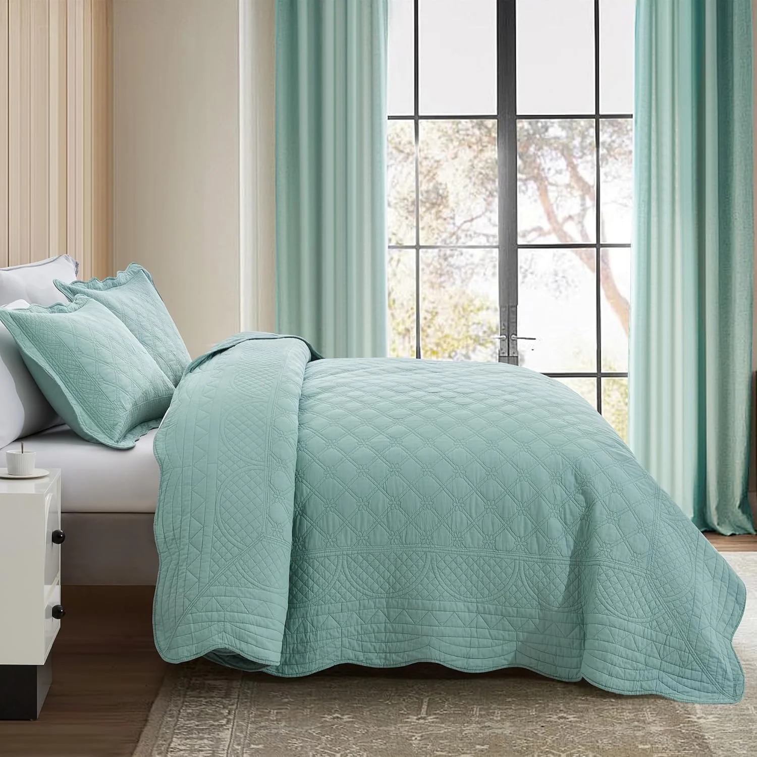 روتختی نخی چیکسین سایز کامل، فوق العاده نرم، سبک وزن، 3 تکه، رنگ سبز دریایی