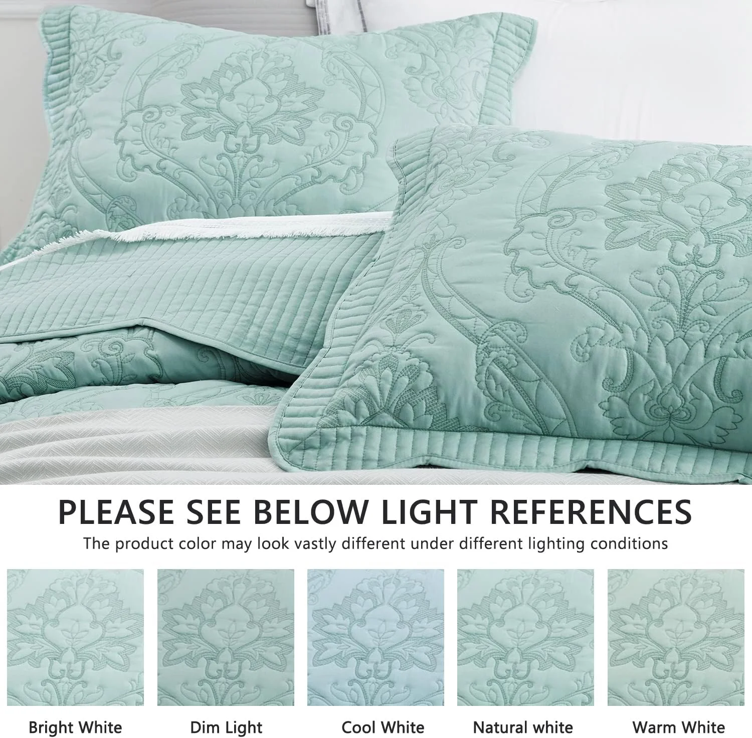 ست روتختی بزرگ سایز کینگ CHIXIN - روکش لحاف سبک وزن - دوخت زیبا - روتختی دو رو 5 تکه - طرح بته جقه و گل داماسک زیبا (کینگ، سبز دریایی)