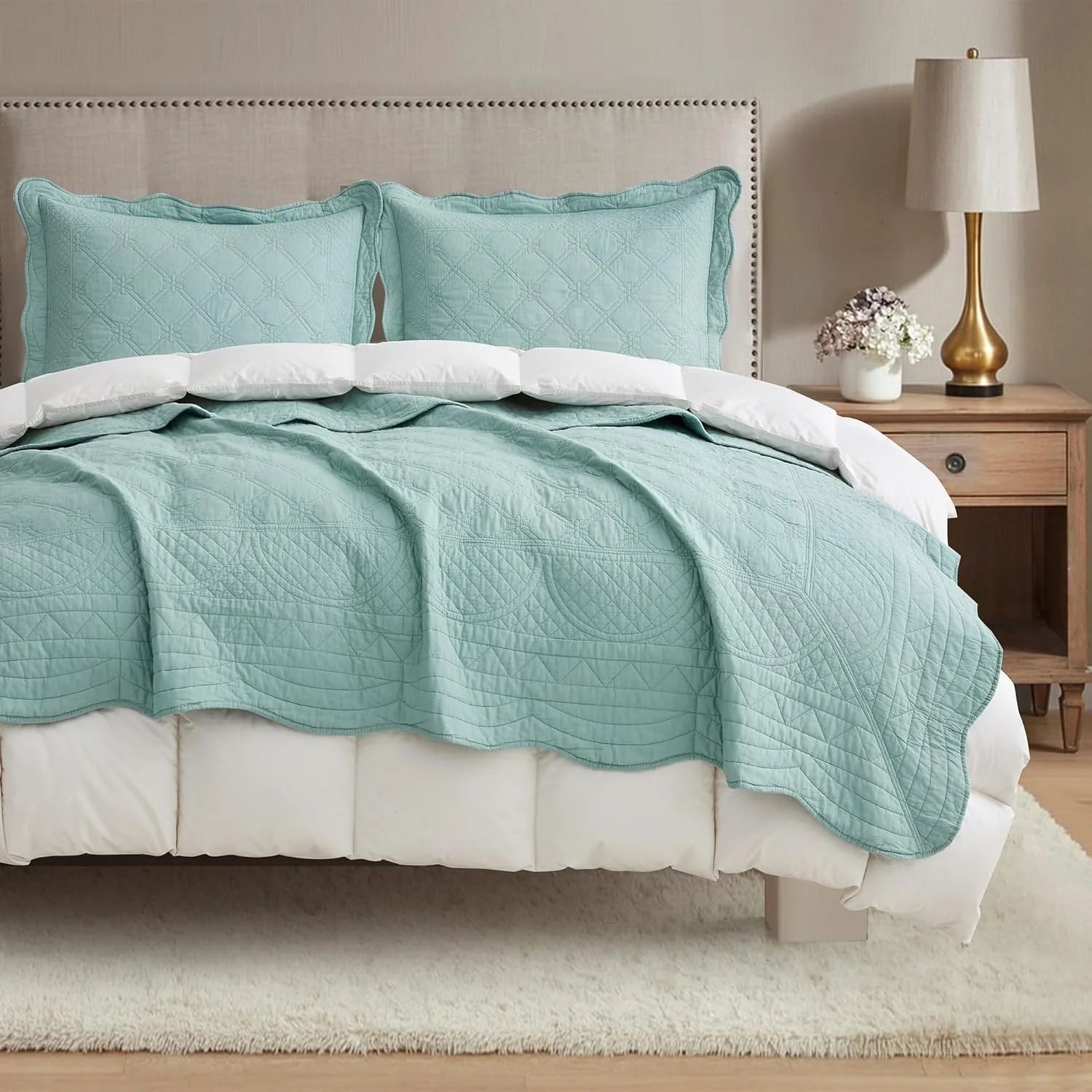 روتختی نخی چیکسین سایز کامل، فوق العاده نرم، سبک وزن، 3 تکه، رنگ سبز دریایی