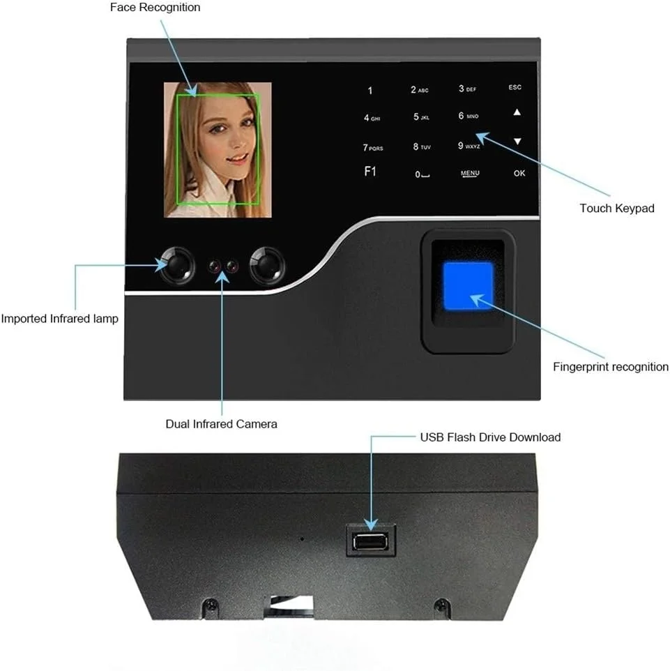 دستگاه حضور و غیاب تشخیص چهره و اثر انگشت TCP IP با قابلیت ثبت ساعت، دستگاه دیجیتال Leunlee برای کارمندان
