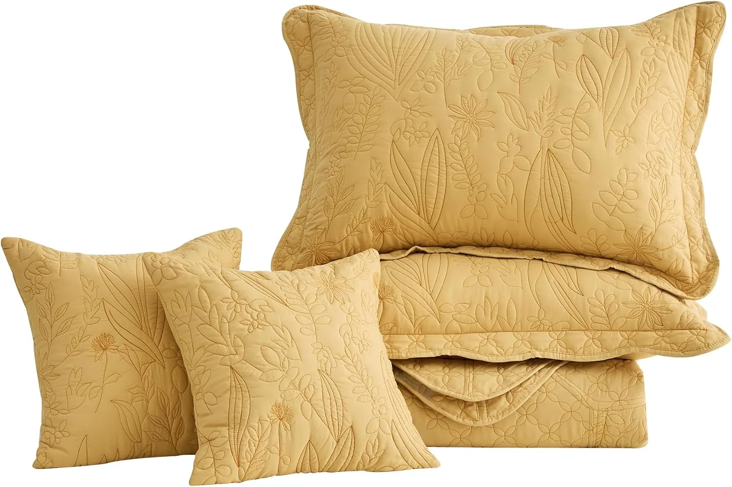 روتختی بزرگ گیاهی CHIXIN سایز کوئین - ست لحاف طرح برگ - روتختی های شیک و با طراوت، دو رو، سبک وزن، 4 تکه، طلایی عسلی
