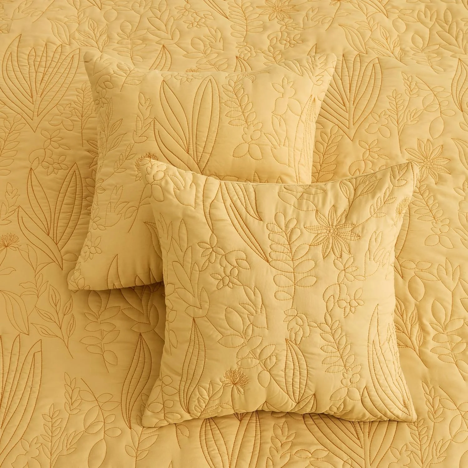 روتختی بزرگ گیاهی CHIXIN سایز کوئین - ست لحاف طرح برگ - روتختی های شیک و با طراوت، دو رو، سبک وزن، 4 تکه، طلایی عسلی