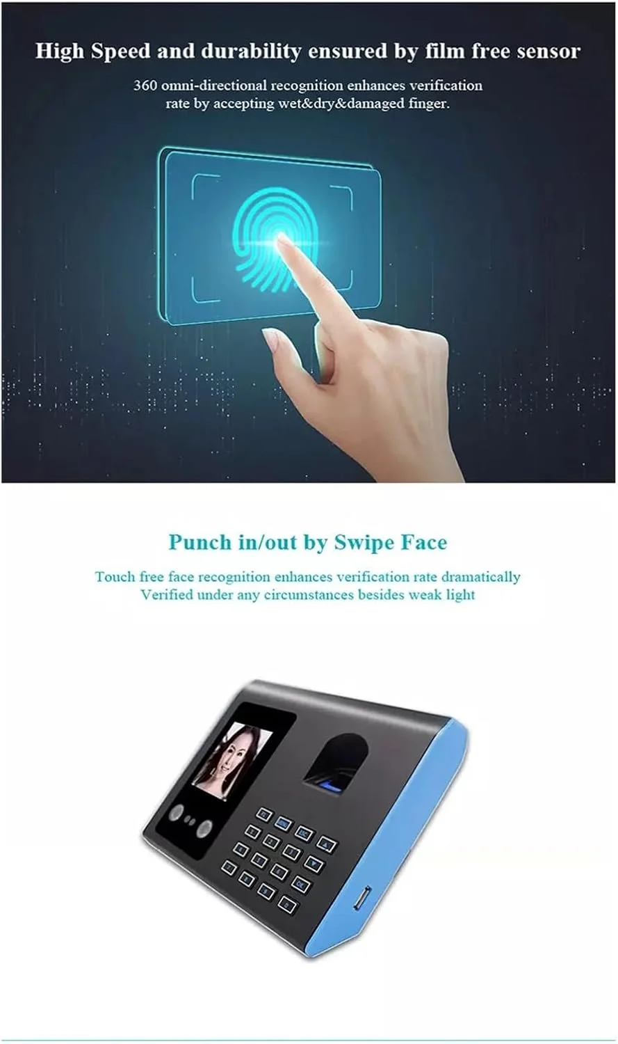 دستگاه حضور و غیاب AJWYSOI، ساعت حضور و غیاب بیومتریک اثر انگشت، دستگاه حضور و غیاب تشخیص چهره صفحه نمایش TFT LCD سیستم حضور و غیاب اثر انگشت USB پانچ اتوماتیک ورود و خروج، کارکرد آسان دستگاه حضور و غیاب AJWYSOI، ساعت حضور و غیاب بیومتریک اثر انگشت، دستگاه حضور و غیاب تشخیص چهره صفحه نمایش TFT LCD سیستم حضور و غیاب اثر انگشت USB پانچ اتوماتیک ورود و خروج، کارکرد آسان