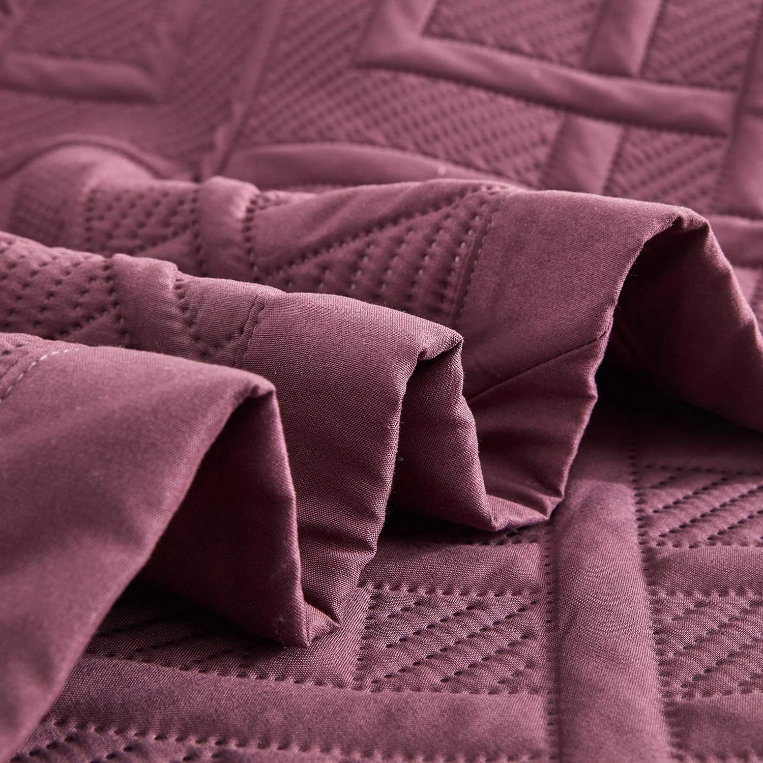 ست روتختی لحاف دار سایز کینگ CHIXIN - طرح هندسی - رو تختی مدرن و معاصر، لحاف دوزی التراسونیک، دو رو، سبک وزن، 4 تکه، زرشکی و ویستریا