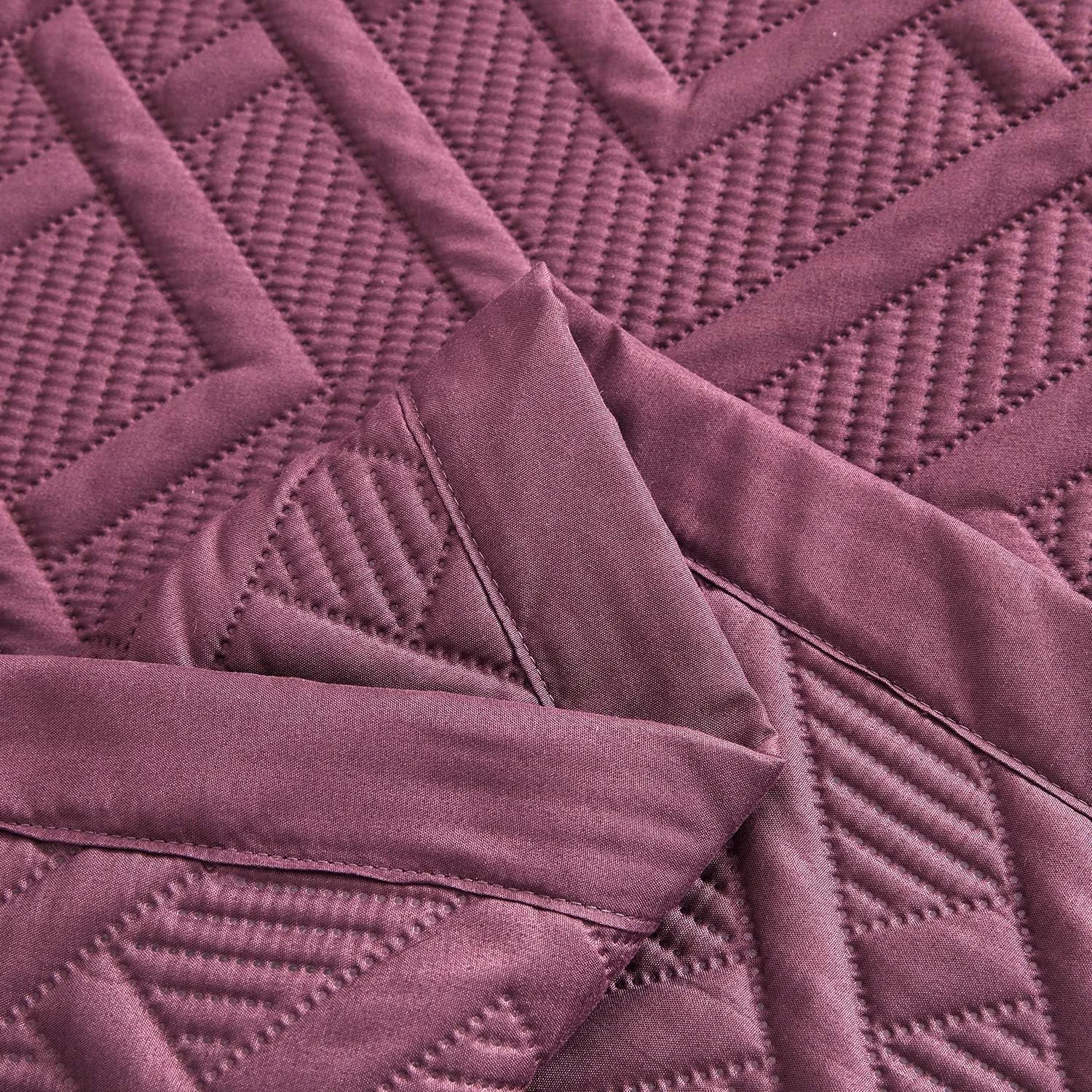 ست روتختی لحاف دار سایز کینگ CHIXIN - طرح هندسی - رو تختی مدرن و معاصر، لحاف دوزی التراسونیک، دو رو، سبک وزن، 4 تکه، زرشکی و ویستریا