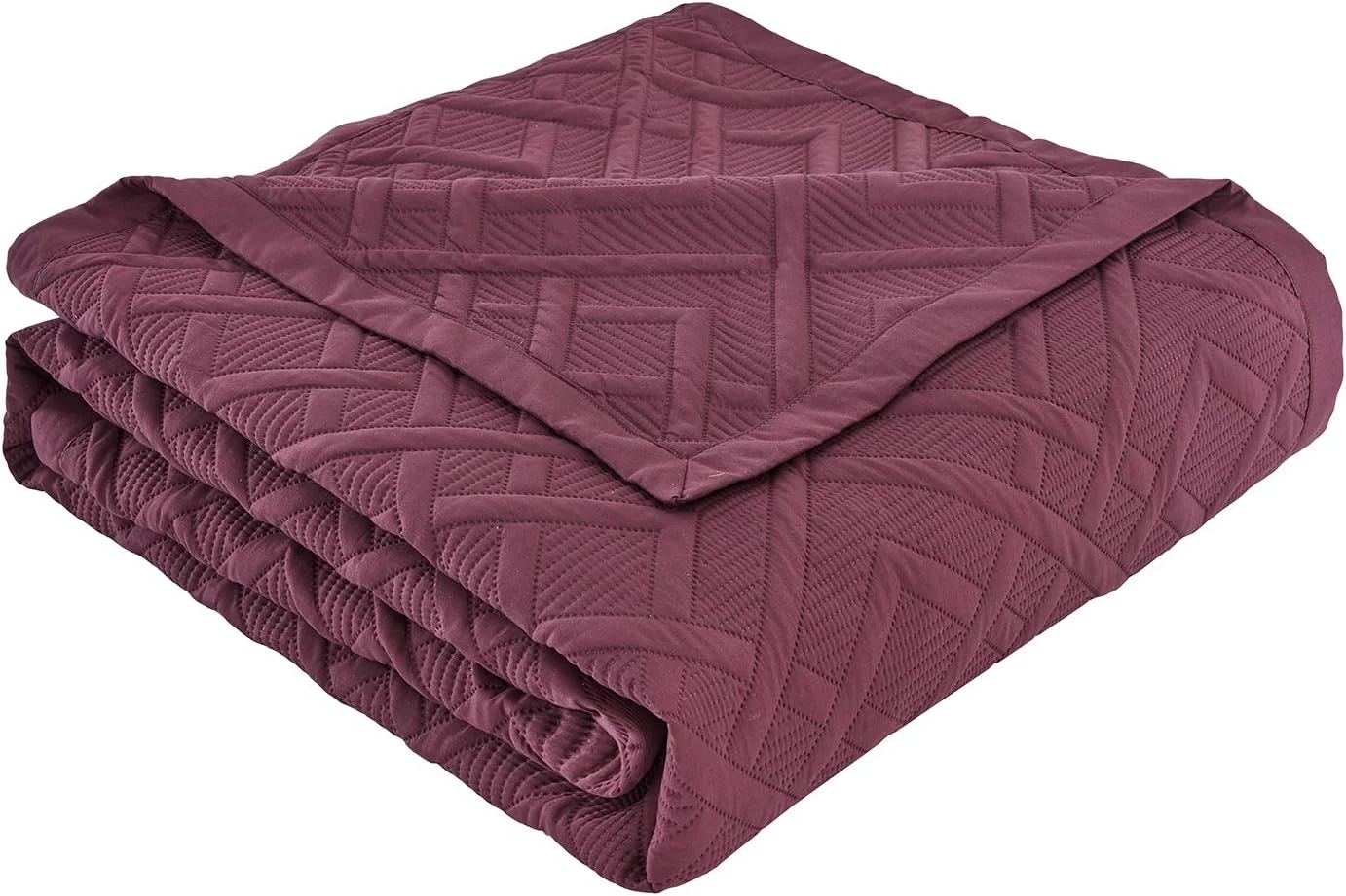 ست روتختی لحاف دار سایز کینگ CHIXIN - طرح هندسی - رو تختی مدرن و معاصر، لحاف دوزی التراسونیک، دو رو، سبک وزن، 4 تکه، زرشکی و ویستریا