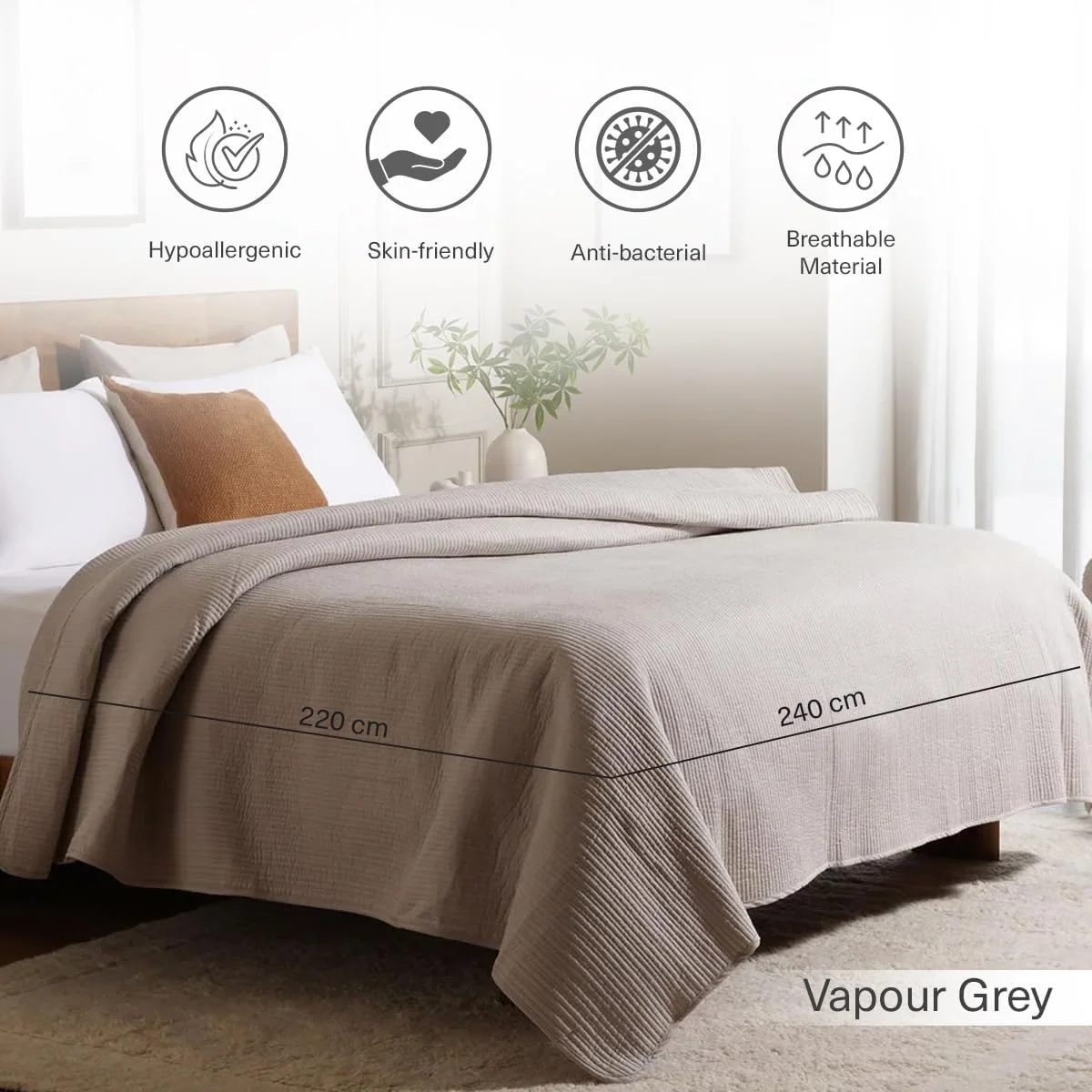 روتختی لحاف‌دار ایکاسل پان هوم مدل Conscious، ابعاد ۲۲۰x۲۴۰ سانتی‌متر - خاکستری دودی