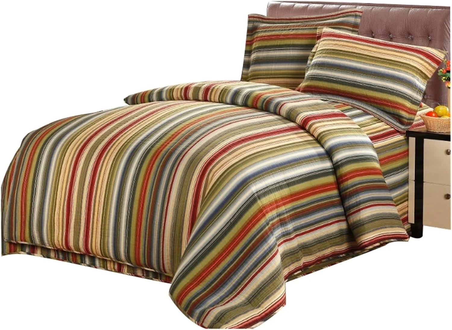 ست لحاف روتختی، ست لحاف راه راه 3 تکه/4 تکه پتو پنبه ای سازگار با تخت خواب دو نفره روتختی لحافی روی تخت روبالشی رو تختی سایز کوئین (A 230x250cm 3 تکه)