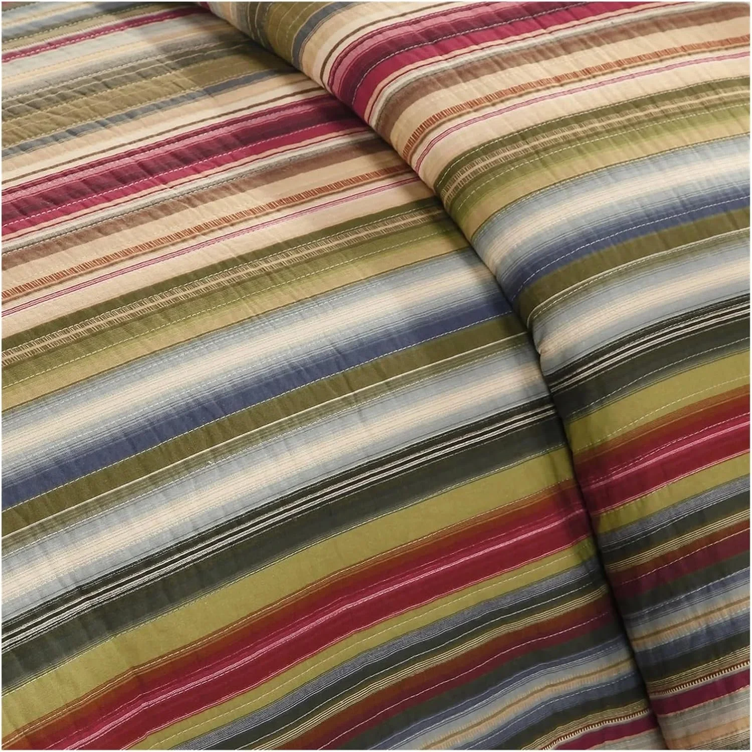 ست لحاف روتختی، ست لحاف راه راه 3 تکه/4 تکه پتو پنبه ای سازگار با تخت خواب دو نفره روتختی لحافی روی تخت روبالشی رو تختی سایز کوئین (A 230x250cm 3 تکه)