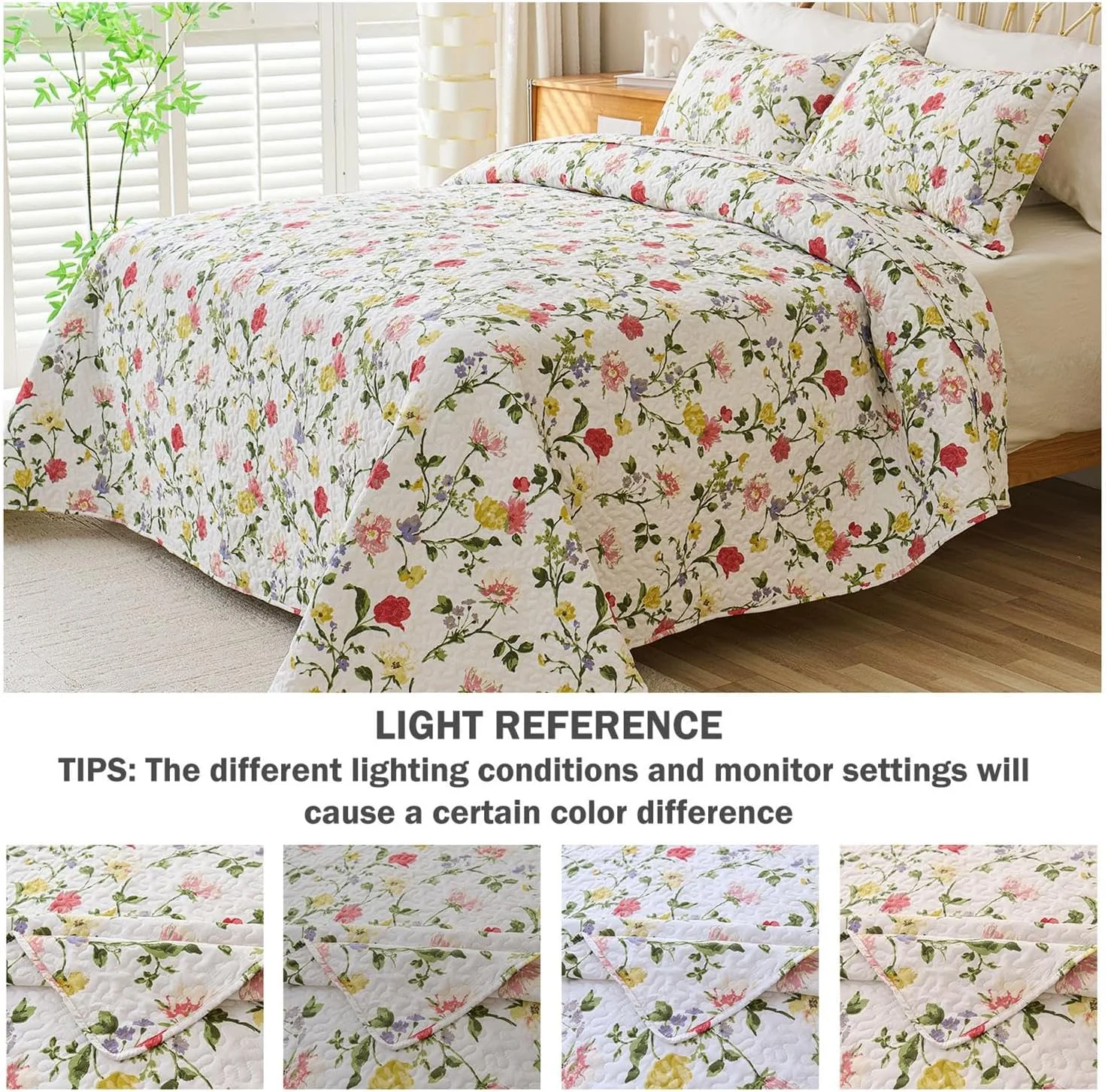 ست لحاف روتختی زرد رمانتیک Cmfshape سایز کینگ، روتختی دو رو طرح دار 3 تکه، ست روکش تخت گلدار با روبالشتی، ست ملحفه میکروفایبر سبک وزن برای تمام فصول (زرد، 259x228)