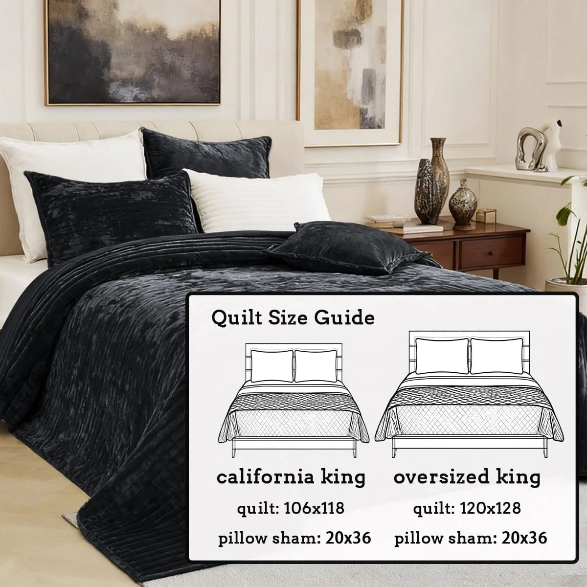 ست روتختی مخمل سه تکه لوکس سایز بزرگ کینگ کوکوپلوس، 270x300 سانتی متر، طرح راه راه، شامل روتختی و 2 روبالشتی 50x90 سانتی متر، فوق العاده نرم و مناسب تمام فصول، مشکی