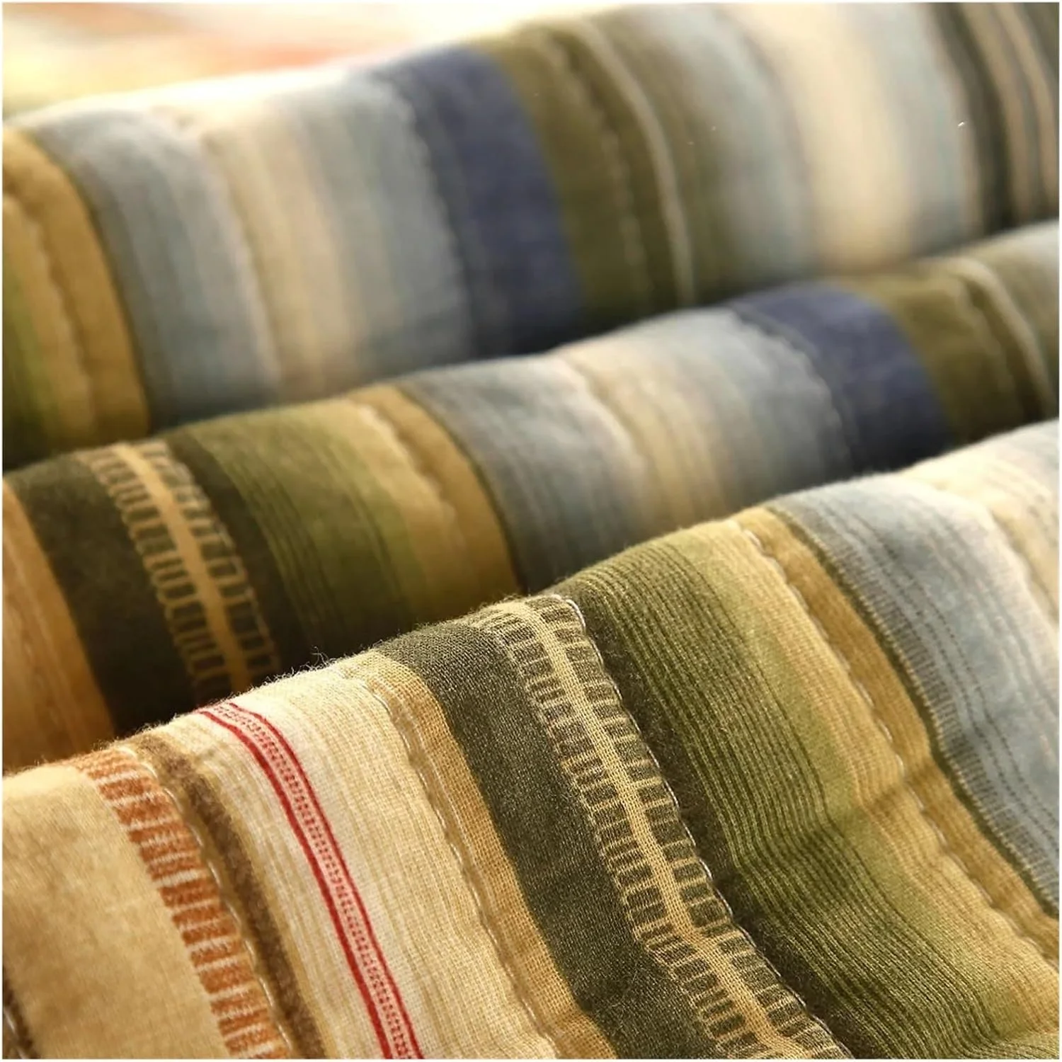 ست لحاف روتختی، ست لحاف راه راه 3 تکه/4 تکه پتو پنبه ای سازگار با تخت خواب دو نفره روتختی لحافی روی تخت روبالشی رو تختی سایز کوئین (A 230x250cm 3 تکه)