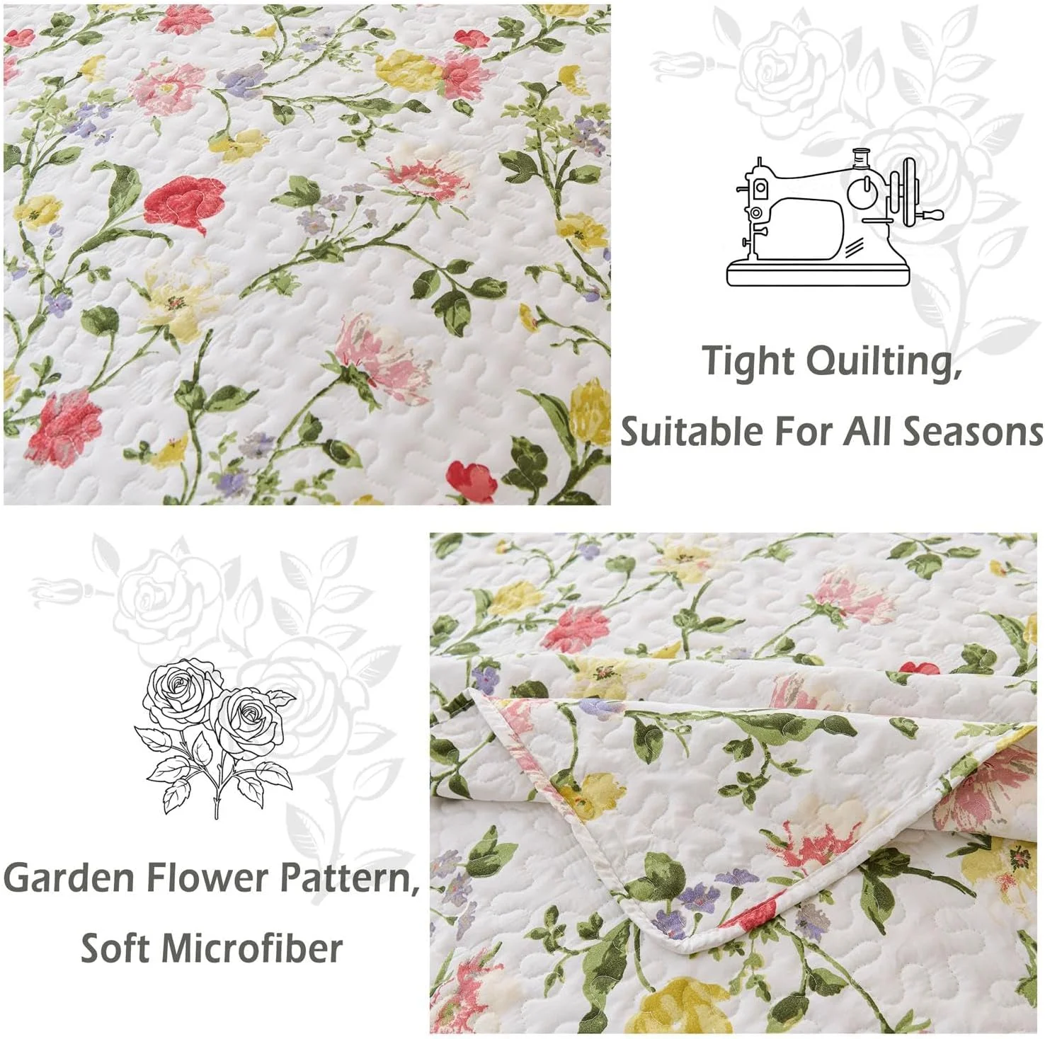 ست لحاف روتختی زرد رمانتیک Cmfshape سایز کینگ، روتختی دو رو طرح دار 3 تکه، ست روکش تخت گلدار با روبالشتی، ست ملحفه میکروفایبر سبک وزن برای تمام فصول (زرد، 259x228)