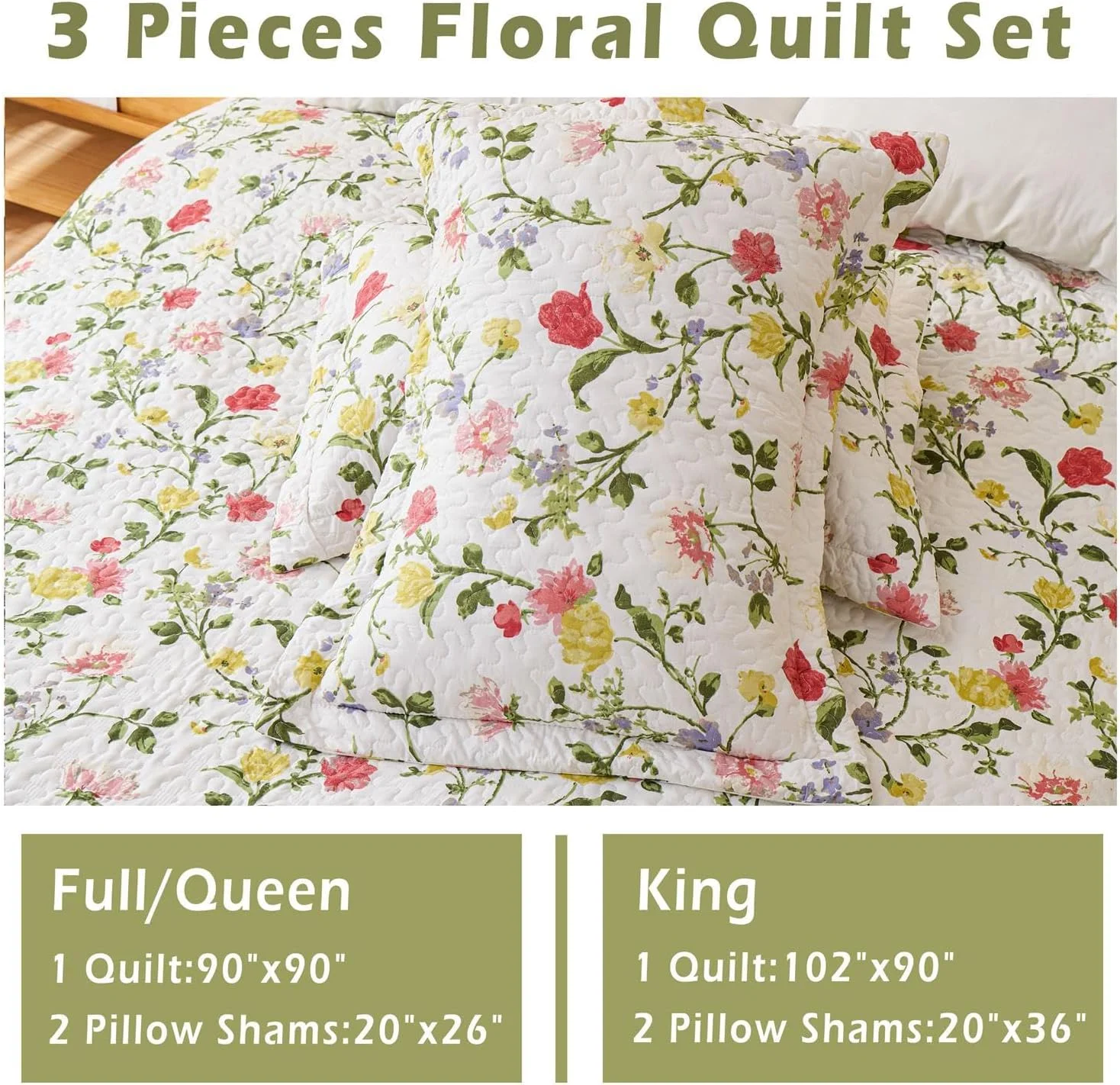 ست لحاف روتختی زرد رمانتیک Cmfshape سایز کینگ، روتختی دو رو طرح دار 3 تکه، ست روکش تخت گلدار با روبالشتی، ست ملحفه میکروفایبر سبک وزن برای تمام فصول (زرد، 259x228)