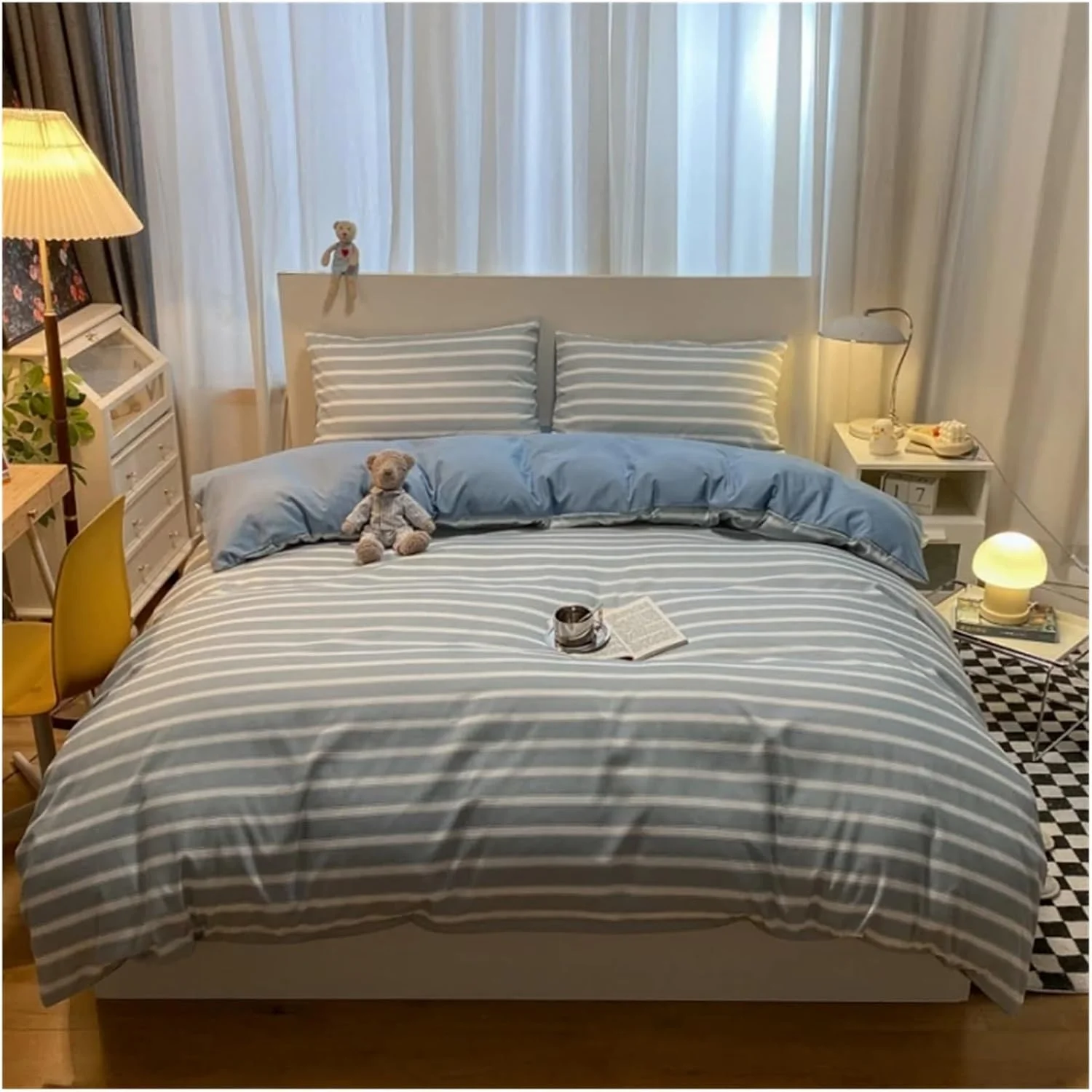 ست ملحفه روتختی پنبه ای شیک شامل روکش لحاف، ملحفه تخت، روبالشی، روتختی، منسوجات نرم و تنفسی، تخت خواب لوکس در یک کیف (سایز کینگ 4 تکه)