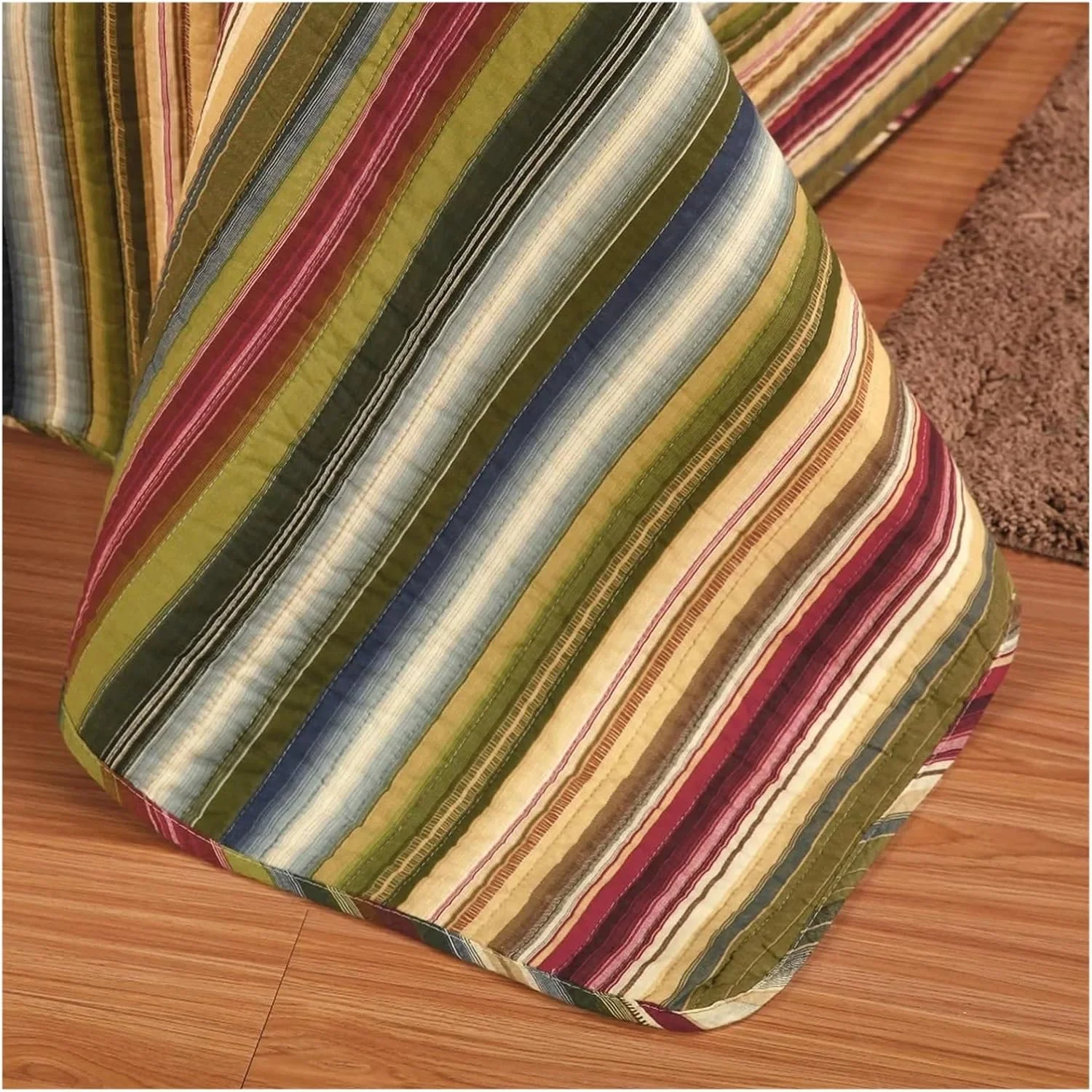 ست لحاف روتختی، ست لحاف راه راه 3 تکه/4 تکه پتو پنبه ای سازگار با تخت خواب دو نفره روتختی لحافی روی تخت روبالشی رو تختی سایز کوئین (A 230x250cm 3 تکه)