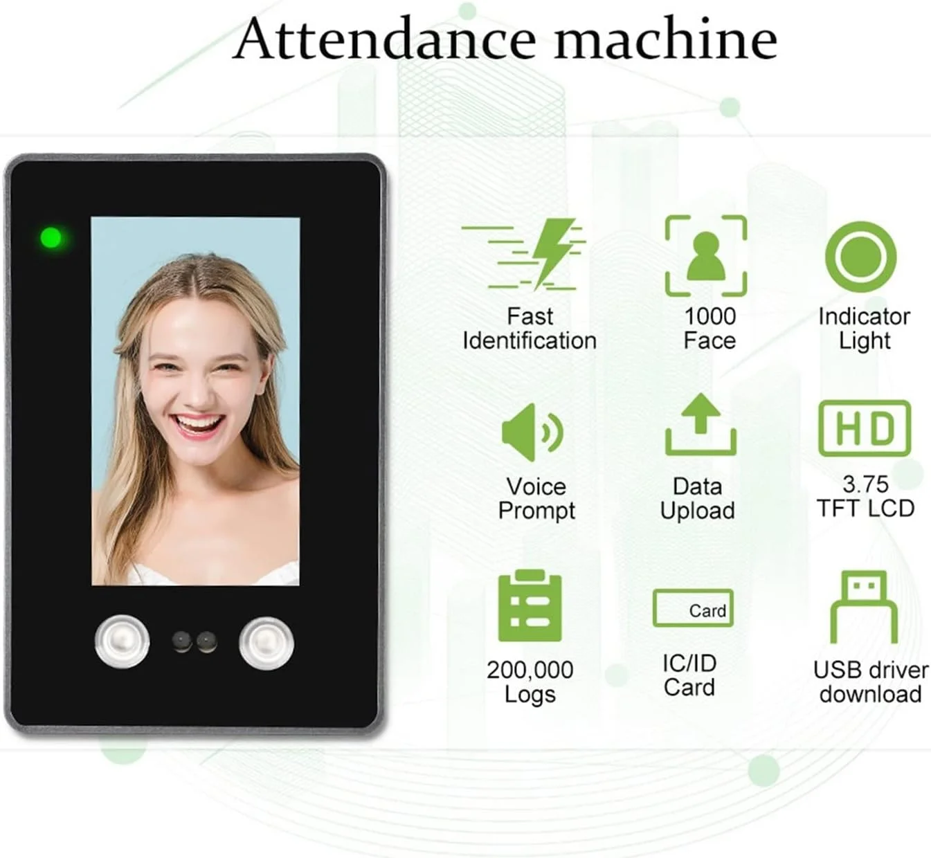 سیستم حضور و غیاب بیومتریک تشخیص چهره با صفحه نمایش لمسی 4.3 اینچی TFT مدل gxyglsgysgjs، مناسب برای شرکت ها، دارای TCPIP، USB و مناسب برای ثبت ورود و خروج کارمندان در اداره