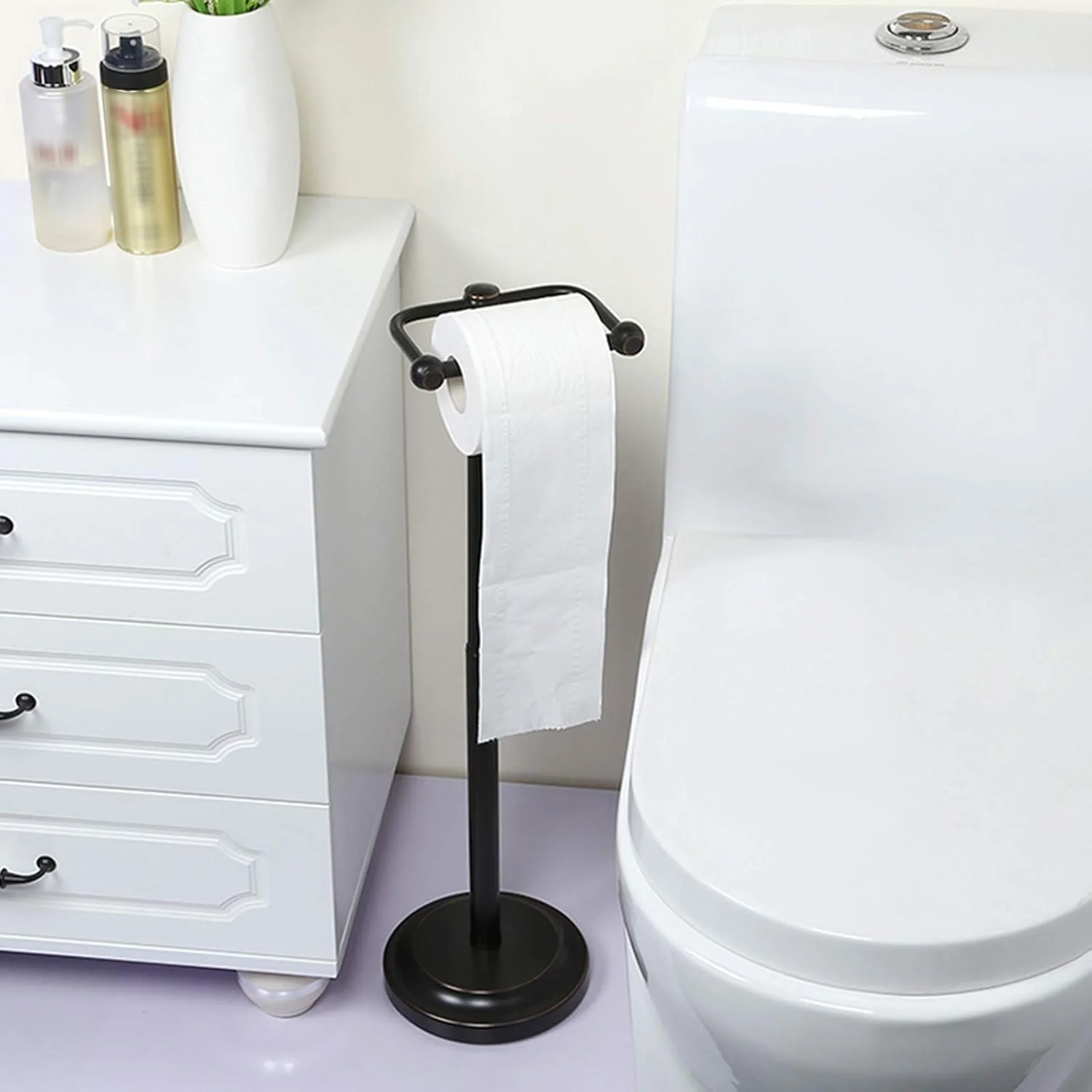 Toilet paper holder LIU- Freestanding Black Stainless Steel Roll Dispenser Height Adjustable for Bathroom Washroom