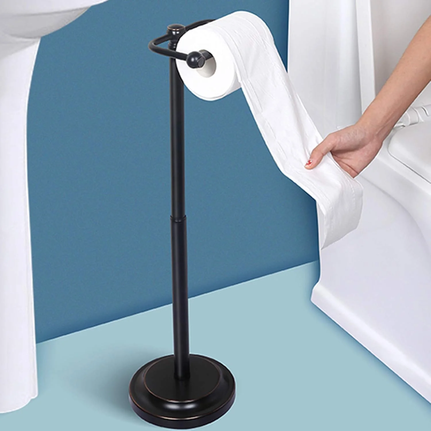 Toilet paper holder LIU- Freestanding Black Stainless Steel Roll Dispenser Height Adjustable for Bathroom Washroom