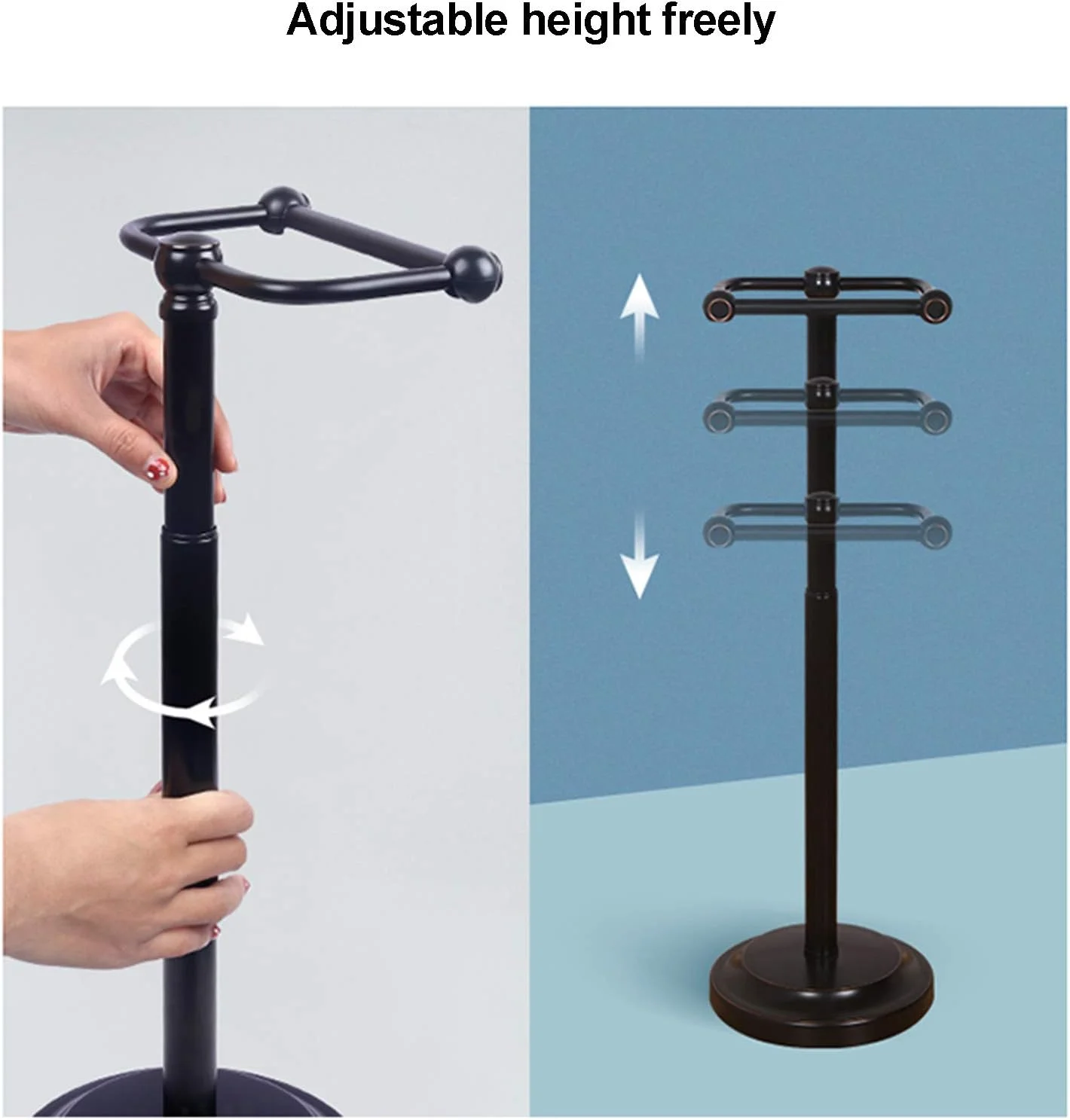 Toilet paper holder LIU- Freestanding Black Stainless Steel Roll Dispenser Height Adjustable for Bathroom Washroom