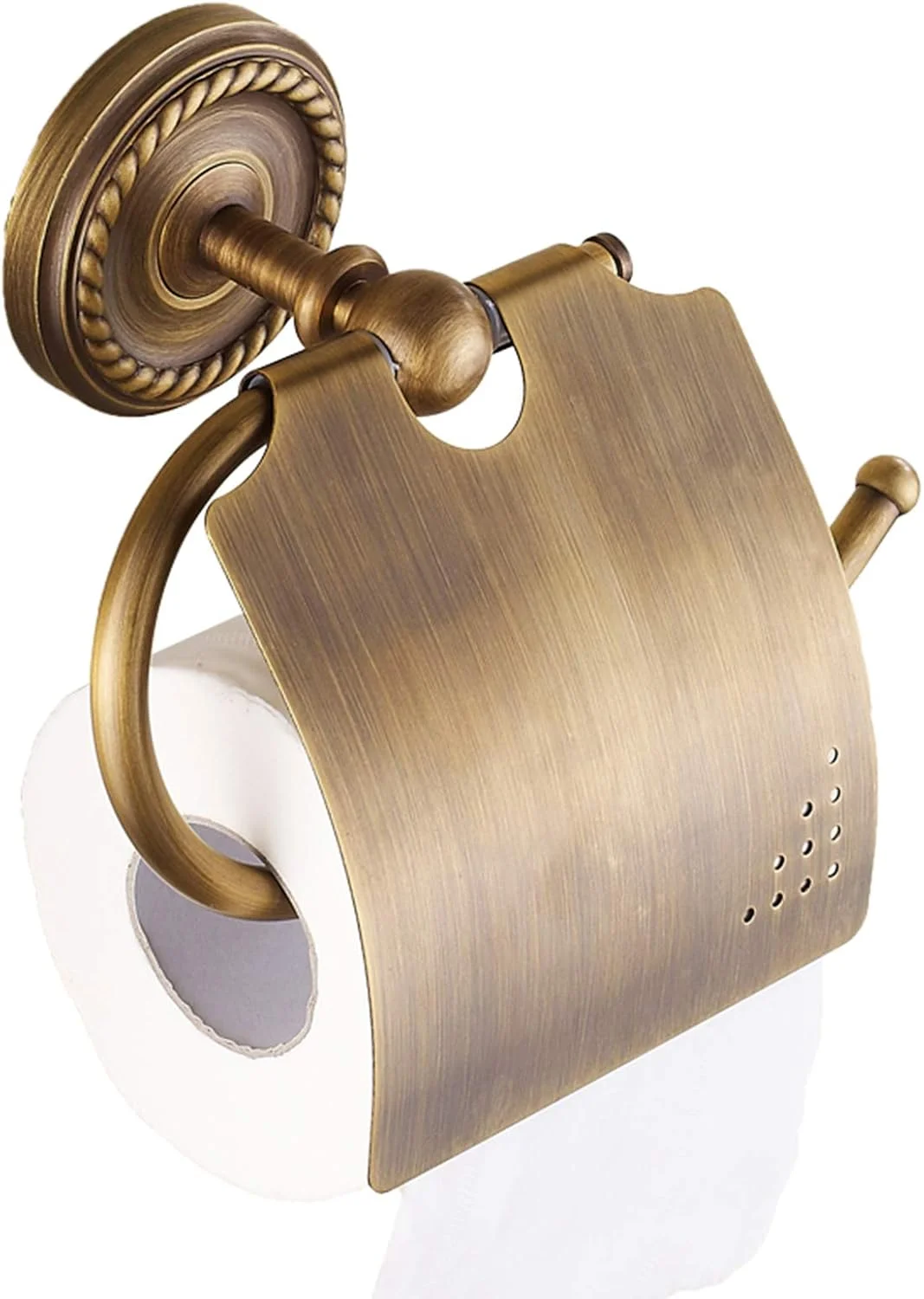 جا دستمال کاغذی توالت LIU - برنج عتیقه با پوشش، طرح پیچ حکاکی شده، دیواری، مناسب سرویس بهداشتی و حمام