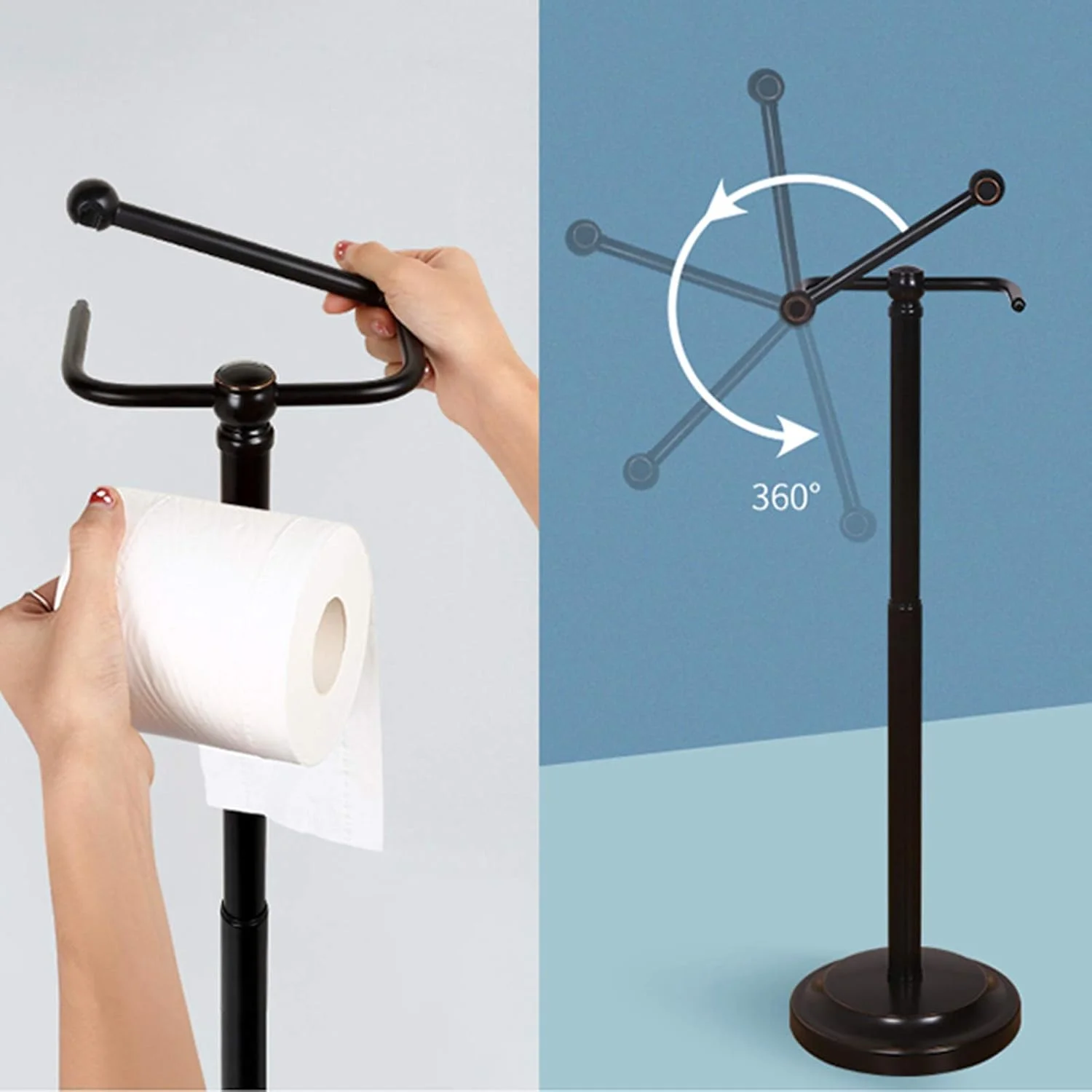 Toilet paper holder LIU- Freestanding Black Stainless Steel Roll Dispenser Height Adjustable for Bathroom Washroom