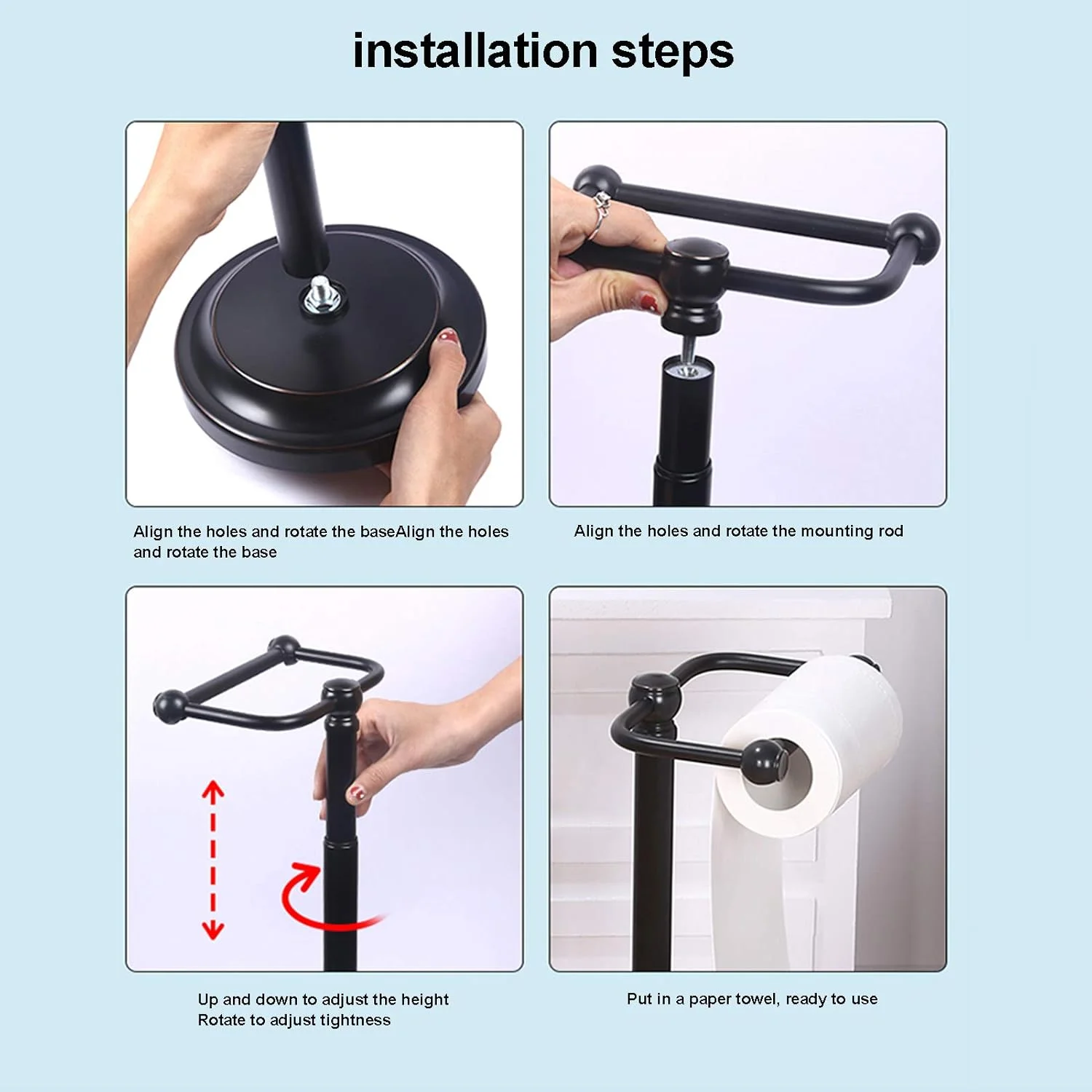 Toilet paper holder LIU- Freestanding Black Stainless Steel Roll Dispenser Height Adjustable for Bathroom Washroom