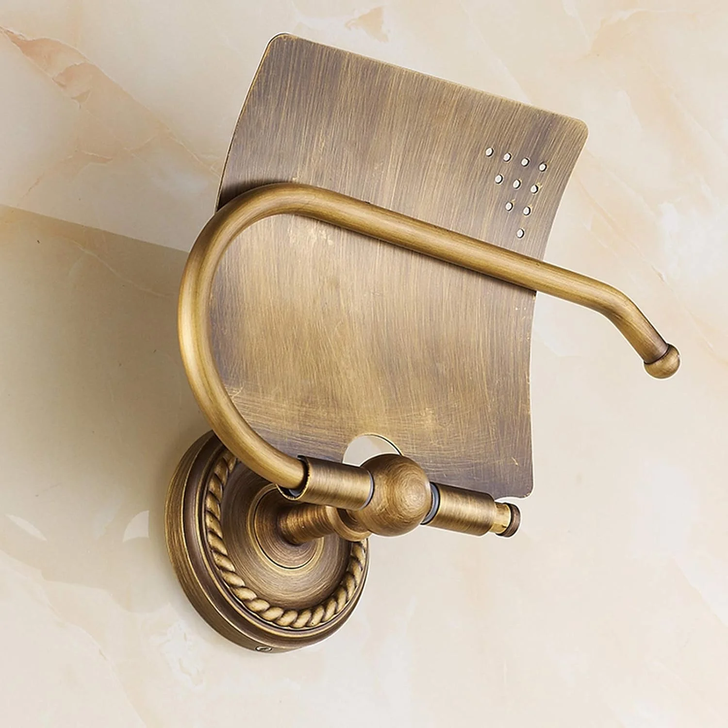 جا دستمال کاغذی توالت LIU - برنج عتیقه با پوشش، طرح پیچ حکاکی شده، دیواری، مناسب سرویس بهداشتی و حمام