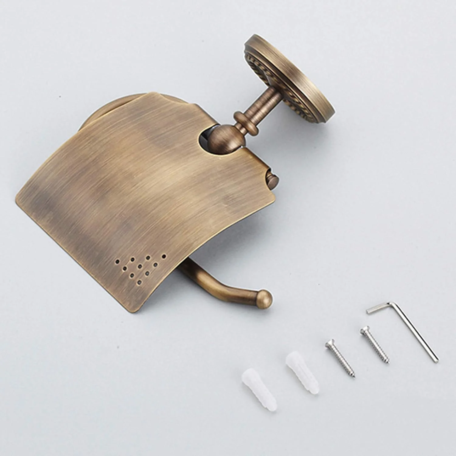 جا دستمال کاغذی توالت LIU - برنج عتیقه با پوشش، طرح پیچ حکاکی شده، دیواری، مناسب سرویس بهداشتی و حمام