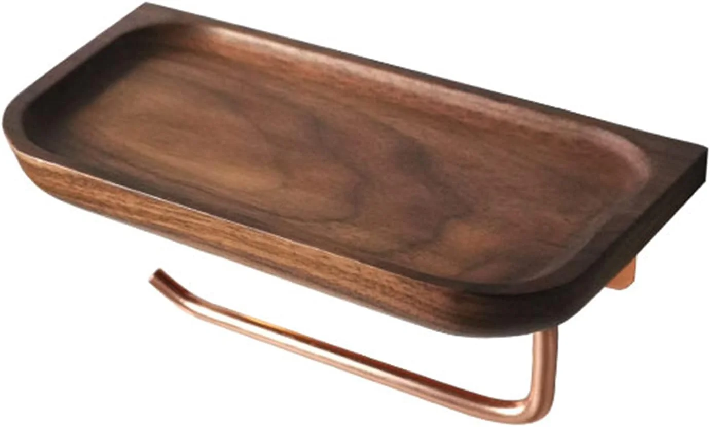 نگهدارنده کاغذ توالت دیواری LIU با قفسه ذخیره سازی چوبی برای آشپزخانه، حمام و سرویس بهداشتی منزل (رنگ: طلایی رز)