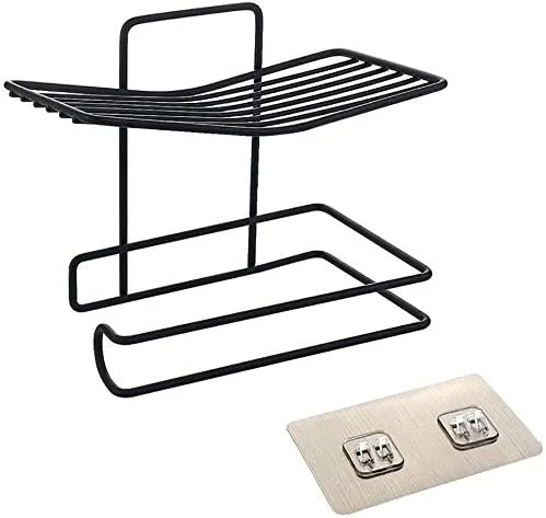 جا دستمال کاغذی چسبی Wosta با قفسه تلفن، استیل ضد زنگ SUS 304، نصب دیواری، مقاوم در برابر زنگ زدگی و مناسب برای حمام، دارای قفسه، مشکی