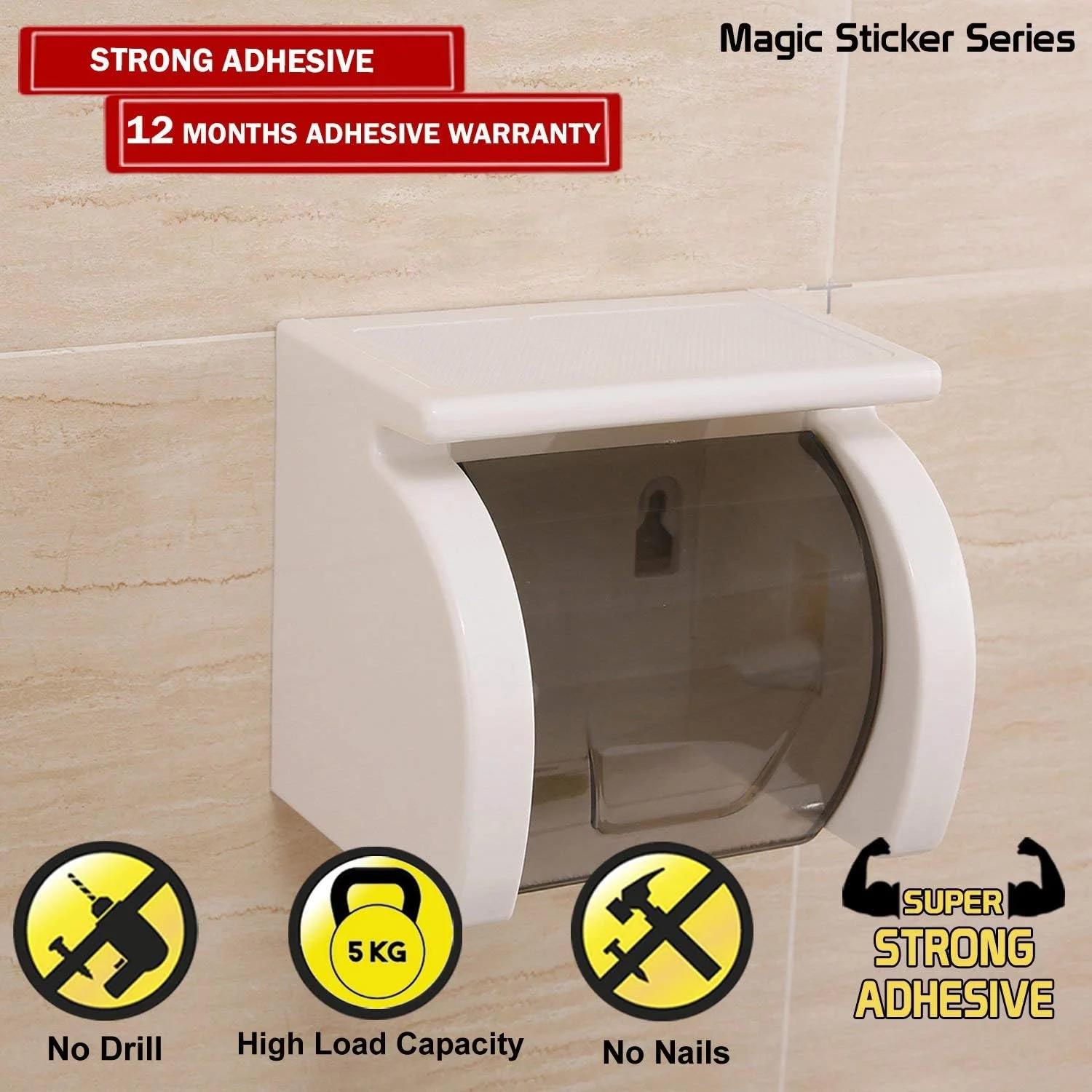 جا دستمال کاغذی رولی سری Magic Sticker Zollyss مناسب سرویس بهداشتی به همراه استند موبایل (سایز استاندارد)