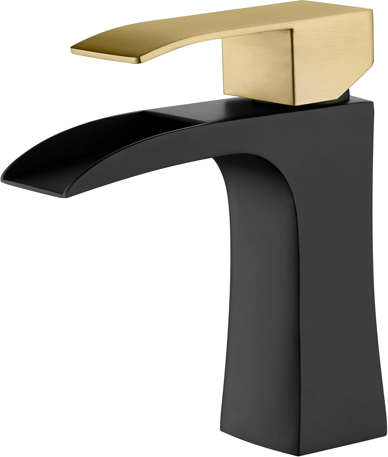 شیر آب روشویی آبشاری Sumerain، نصب روی سینک، تک سوراخ، استیل ضد زنگ SUS304، مشکی و طلایی