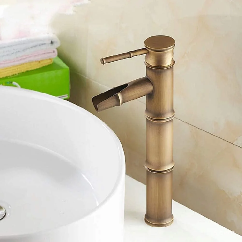 شیر آب روشویی عتیقه YLCJ، شیر سینک، شیر مخلوط بامبو گلدانی بلند، آب گرم و سرد، تک سوراخ، مناسب فضای باز و باغ شیر آب روشویی عتیقه YLCJ، شیر سینک، شیر مخلوط بامبو گلدانی بلند، آب گرم و سرد، تک سوراخ، مناسب فضای باز و باغ