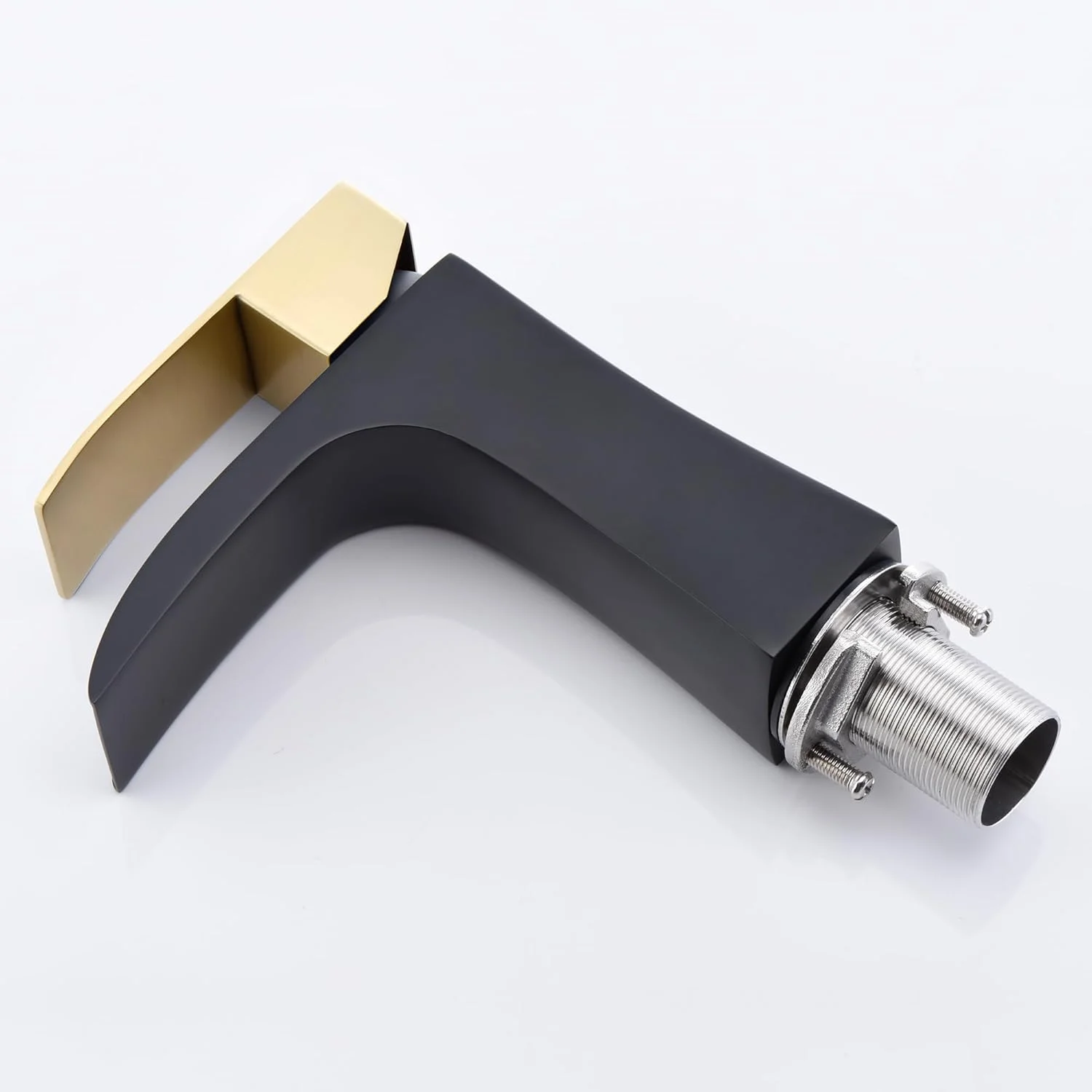 شیر آب روشویی آبشاری Sumerain، نصب روی سینک، تک سوراخ، استیل ضد زنگ SUS304، مشکی و طلایی