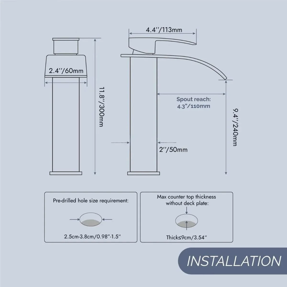 شیر آب حمام آبشاری مشکی PYEBE، شیر سینک روشویی تک دستگیره بلند، شیر میکسر حوضچه روشویی RV، برنج جامد/مشکی مات