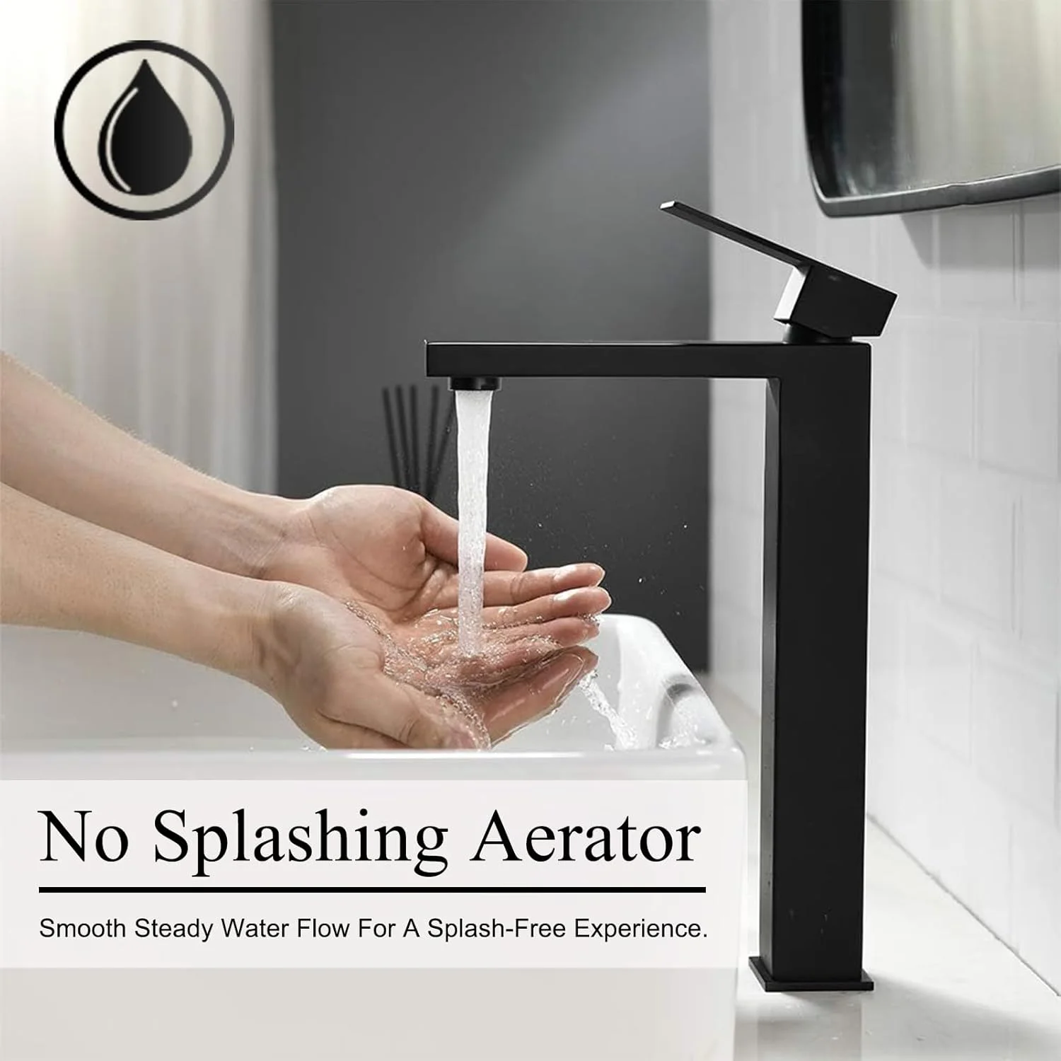 شیر روشویی تک دستگیره مشکی مات بلند Friho، شیرآلات مدرن روشویی، شیر مخلوط کننده کاسه ای، شیر روشویی با شلنگ های آب