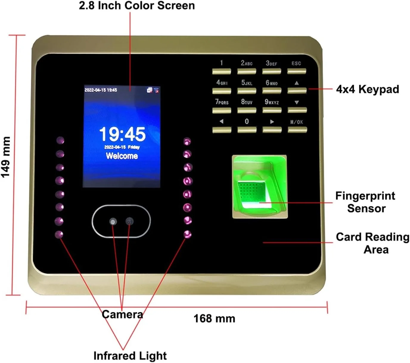 دستگاه حضور و غیاب WERTYFF مدل UF100plus، سیستم حضور و غیاب بیومتریک چهره و اثر انگشت با قابلیت WiFi، دستگاه الکترونیکی مدیریت حضور و غیاب کارمندان، ثبت ورود و خروج اتوماتیک، کاربری آسان