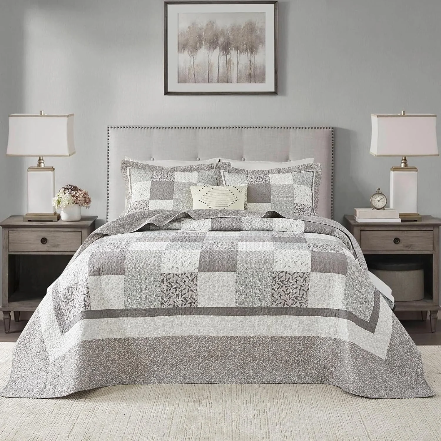 روتختی بزرگ سایز کینگ DDUOXIN - عرض 305 x طول 305 سانتی متر فوق العاده عریض - لحاف تکه دوزی شده 100% پنبه ای بزرگ با 2 روبالشی، ست های روتختی سبک وزن طرح گلدار خانه روستایی، تکه دوزی خاکستری روتختی بزرگ سایز کینگ DDUOXIN - عرض 305 x طول 305 سانتی متر فوق العاده عریض - لحاف تکه دوزی شده 100% پنبه ای بزرگ با 2 روبالشی، ست های روتختی سبک وزن طرح گلدار خانه روستایی، تکه دوزی خاکستری