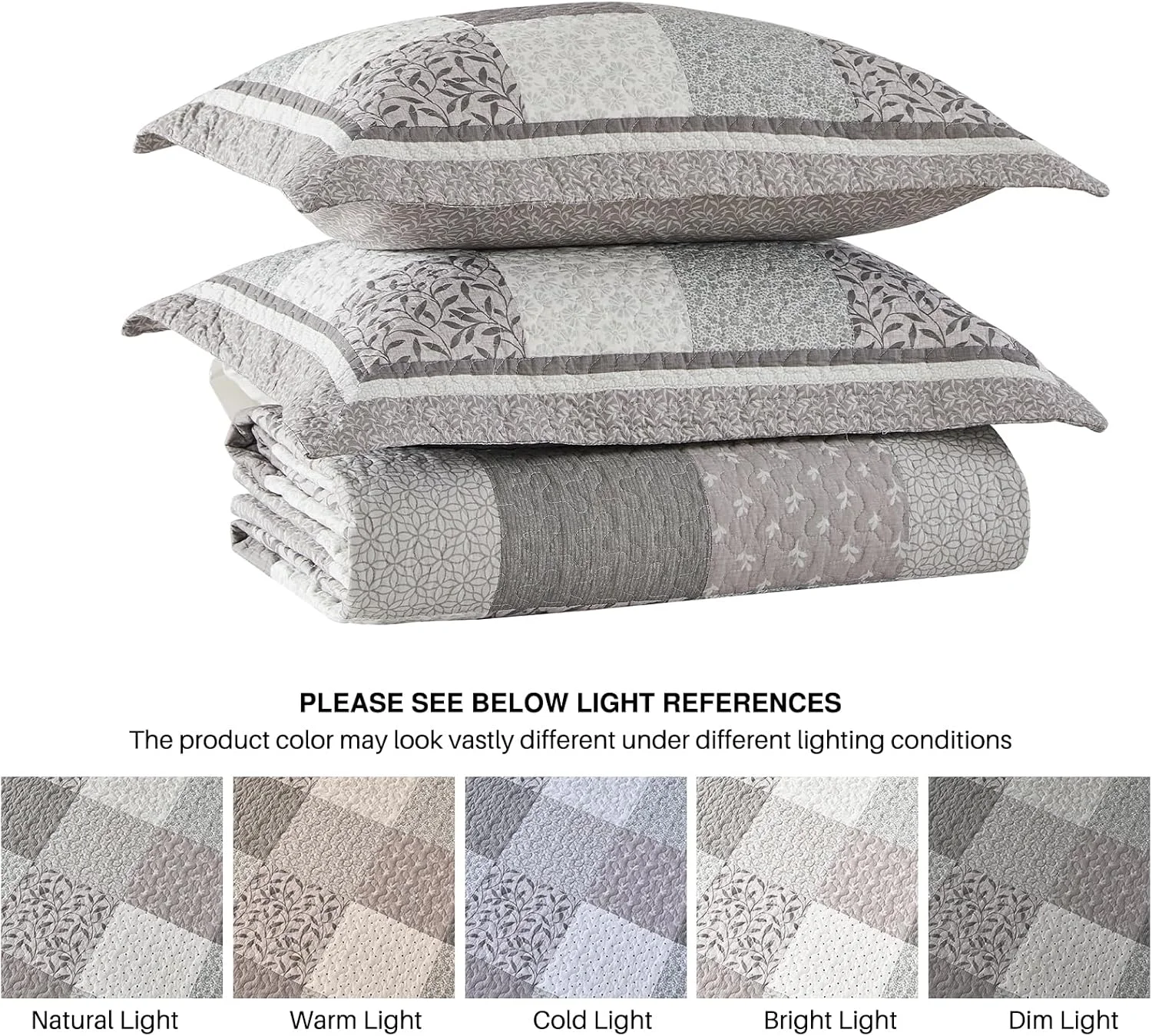 روتختی بزرگ سایز کینگ DDUOXIN - عرض 305 x طول 305 سانتی متر فوق العاده عریض - لحاف تکه دوزی شده 100% پنبه ای بزرگ با 2 روبالشی، ست های روتختی سبک وزن طرح گلدار خانه روستایی، تکه دوزی خاکستری روتختی بزرگ سایز کینگ DDUOXIN - عرض 305 x طول 305 سانتی متر فوق العاده عریض - لحاف تکه دوزی شده 100% پنبه ای بزرگ با 2 روبالشی، ست های روتختی سبک وزن طرح گلدار خانه روستایی، تکه دوزی خاکستری