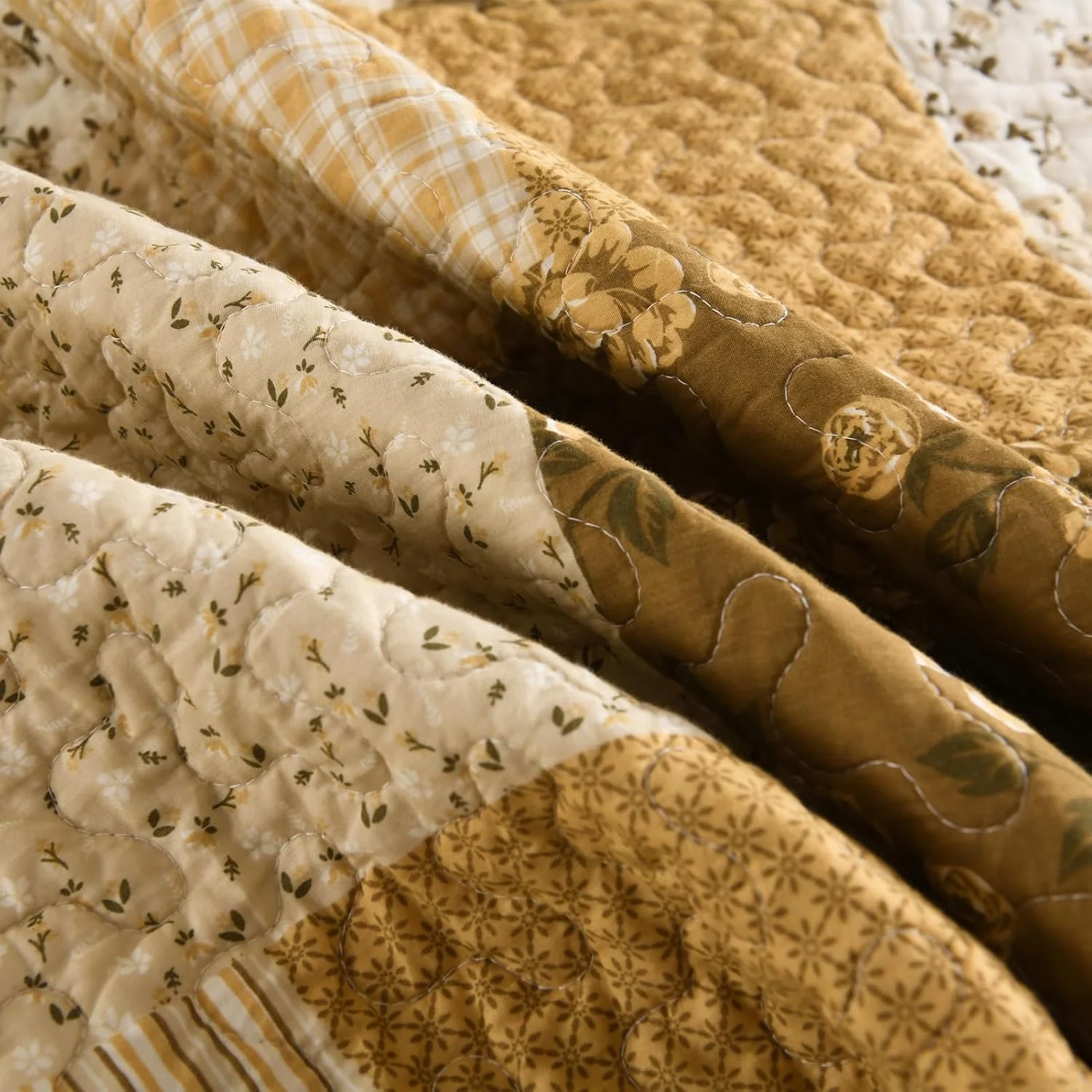 روتختی فوق العاده بزرگ کینگ DDUOXIN، عرض 325 سانتی متر در طول 305 سانتی متر - لحاف کالیفرنیا کینگ سبک وزن 100% پنبه ای با 2 روبالشتی، ست روتختی برگشت پذیر طرح دار گلدار مزرعه، بژ/خاکی