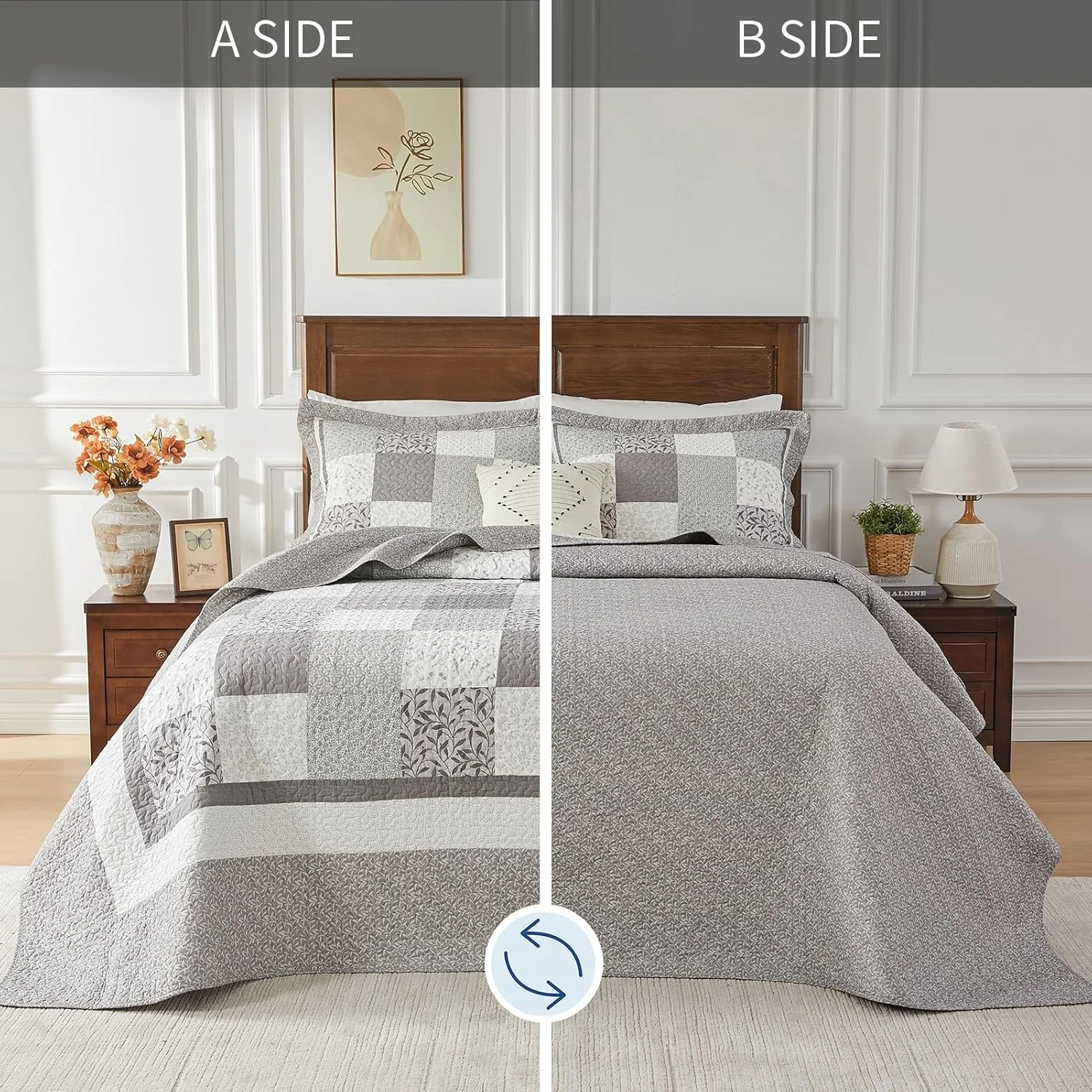 روتختی بزرگ سایز کینگ DDUOXIN - عرض 305 x طول 305 سانتی متر فوق العاده عریض - لحاف تکه دوزی شده 100% پنبه ای بزرگ با 2 روبالشی، ست های روتختی سبک وزن طرح گلدار خانه روستایی، تکه دوزی خاکستری روتختی بزرگ سایز کینگ DDUOXIN - عرض 305 x طول 305 سانتی متر فوق العاده عریض - لحاف تکه دوزی شده 100% پنبه ای بزرگ با 2 روبالشی، ست های روتختی سبک وزن طرح گلدار خانه روستایی، تکه دوزی خاکستری