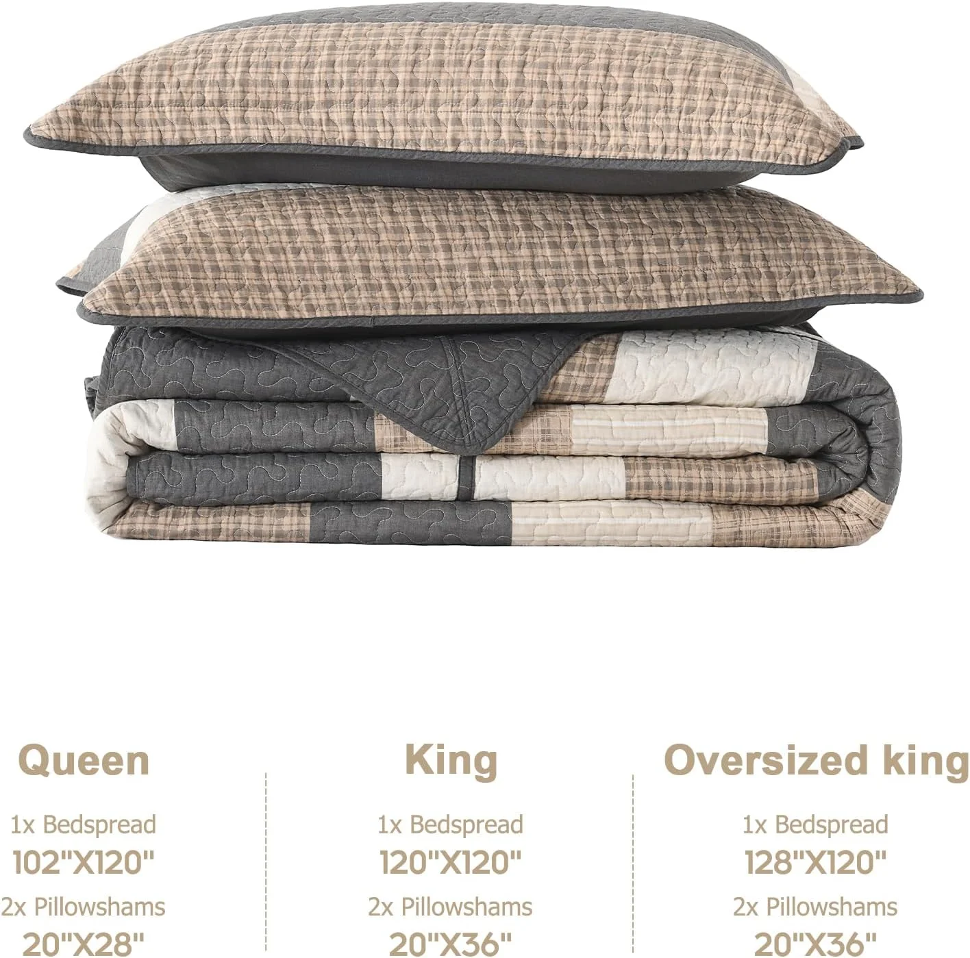 ست روتختی راه راه Finlonte سایز کوئین بزرگ، ست لحاف روتختی سبک وزن، زغالی/قهوه ای/بژ ست روتختی راه راه Finlonte سایز کوئین بزرگ، ست لحاف روتختی سبک وزن، زغالی/قهوه ای/بژ