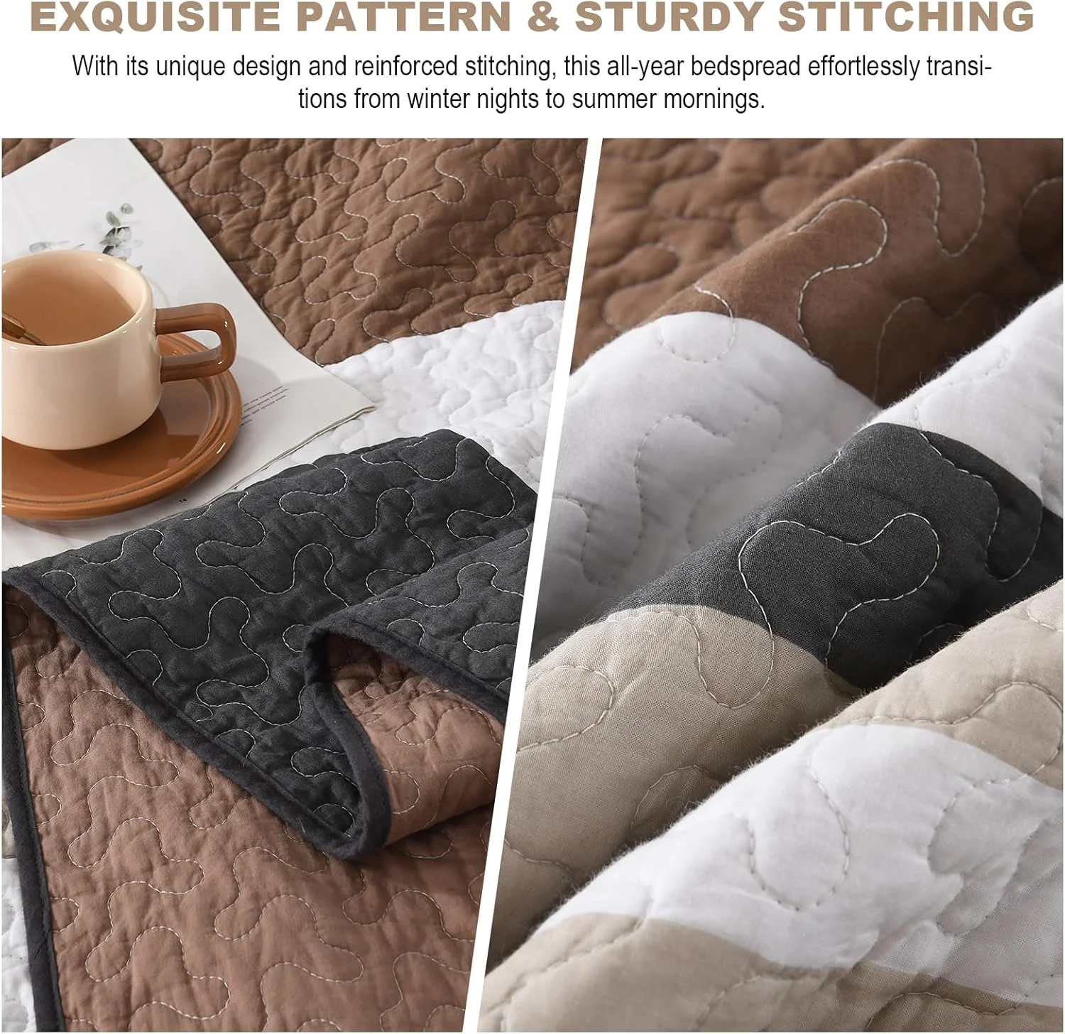 روتختی کینگ سایز بزرگ FineStichery ابعاد 325x305 سانتی متر - ست لحاف راه راه فوق العاده پهن 100% پنبه با روبالشتی، ست روتختی لحافی نرم و سبک وزن، مناسب تمام فصول، زغالی/قهوه ای/بژ روتختی کینگ سایز بزرگ FineStichery ابعاد 325x305 سانتی متر - ست لحاف راه راه فوق العاده پهن 100% پنبه با روبالشتی، ست روتختی لحافی نرم و سبک وزن، مناسب تمام فصول، زغالی/قهوه ای/بژ