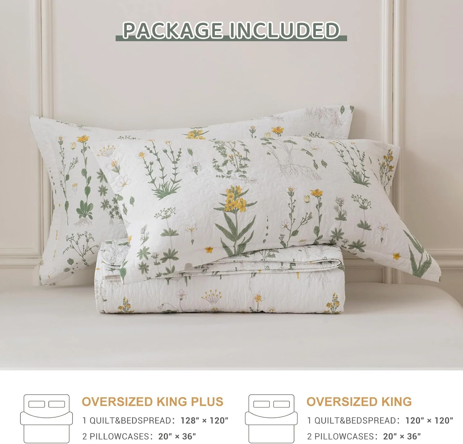 Sanracie Oversized King Bedspread 120"x120", 100% Cotton Botanical Printed Coquette Cottagecore Floral Quilt Set 3Pcs Soft Breathable Yellow Flower Green California King Bedspread for All Season Sanracie Oversized King Bedspread 120"x120", 100% Cotton Botanical Printed Coquette Cottagecore Floral Quilt Set 3Pcs Soft Breathable Yellow Flower Green California King Bedspread for All Season