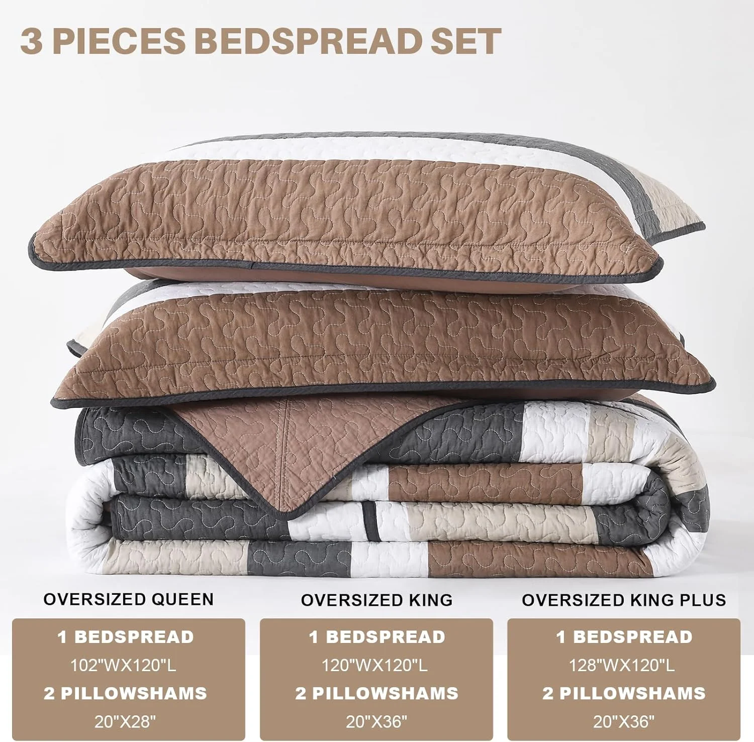 روتختی کینگ سایز بزرگ FineStichery ابعاد 325x305 سانتی متر - ست لحاف راه راه فوق العاده پهن 100% پنبه با روبالشتی، ست روتختی لحافی نرم و سبک وزن، مناسب تمام فصول، زغالی/قهوه ای/بژ روتختی کینگ سایز بزرگ FineStichery ابعاد 325x305 سانتی متر - ست لحاف راه راه فوق العاده پهن 100% پنبه با روبالشتی، ست روتختی لحافی نرم و سبک وزن، مناسب تمام فصول، زغالی/قهوه ای/بژ