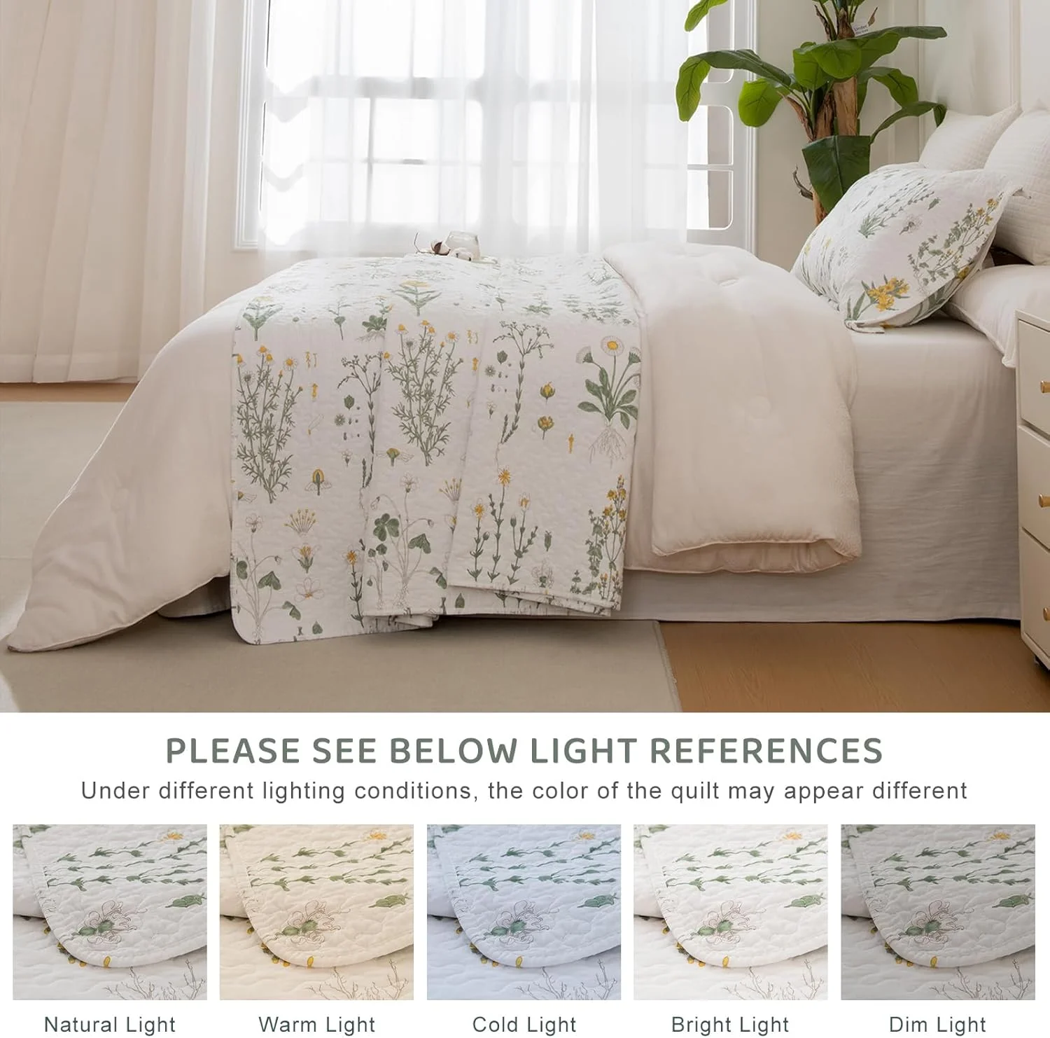 Sanracie Oversized King Bedspread 120"x120", 100% Cotton Botanical Printed Coquette Cottagecore Floral Quilt Set 3Pcs Soft Breathable Yellow Flower Green California King Bedspread for All Season Sanracie Oversized King Bedspread 120"x120", 100% Cotton Botanical Printed Coquette Cottagecore Floral Quilt Set 3Pcs Soft Breathable Yellow Flower Green California King Bedspread for All Season