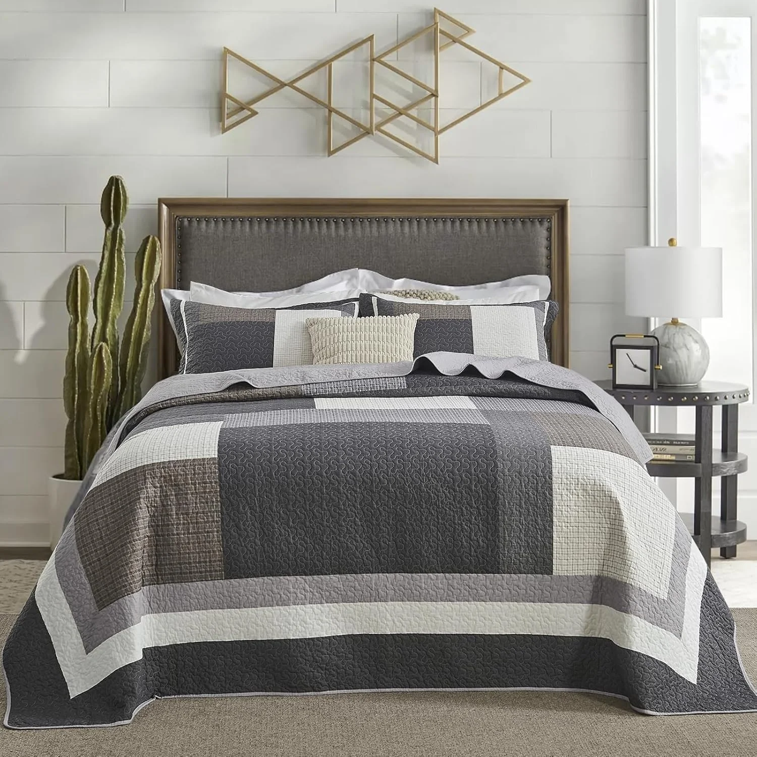 روتختی پنبه ای بسیار بزرگ DDUOXIN مناسب تخت کینگ سایز، عرض 325 سانتی متر در طول 305 سانتی متر - لحاف کالیفرنیا کینگ سبک وزن به همراه 2 روبالشتی، روتختی های دو رو طرح مزرعه، ذغالی طوسی/طوسی/قهوه ای/سفید روتختی پنبه ای بسیار بزرگ DDUOXIN مناسب تخت کینگ سایز، عرض 325 سانتی متر در طول 305 سانتی متر - لحاف کالیفرنیا کینگ سبک وزن به همراه 2 روبالشتی، روتختی های دو رو طرح مزرعه، ذغالی طوسی/طوسی/قهوه ای/سفید