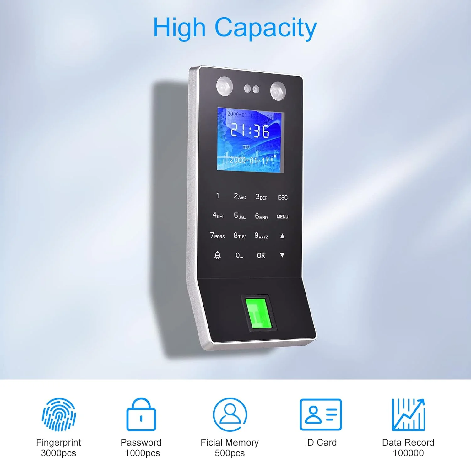 OUNA Face Recognition Fingerprint Password Attendance Machine Access Control Time Clock Recorder Support Device Employee Checking-in Recorder with 2.4 Inch TFT Color Screen Support U Disk Download